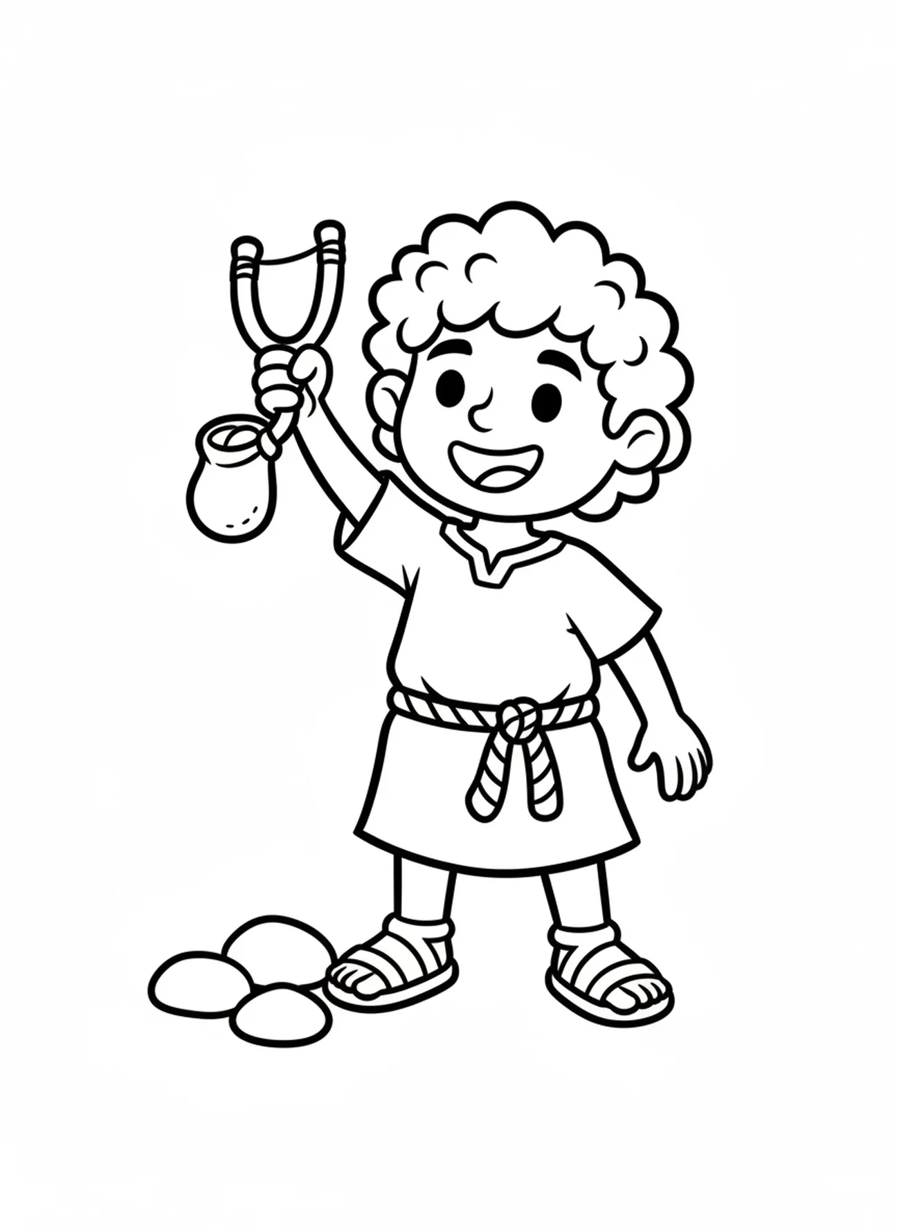 David mit der Schleuder, David gegen Goliath Ausmalbild für Vorschulkinder im Alter von 3-5 Jahren.