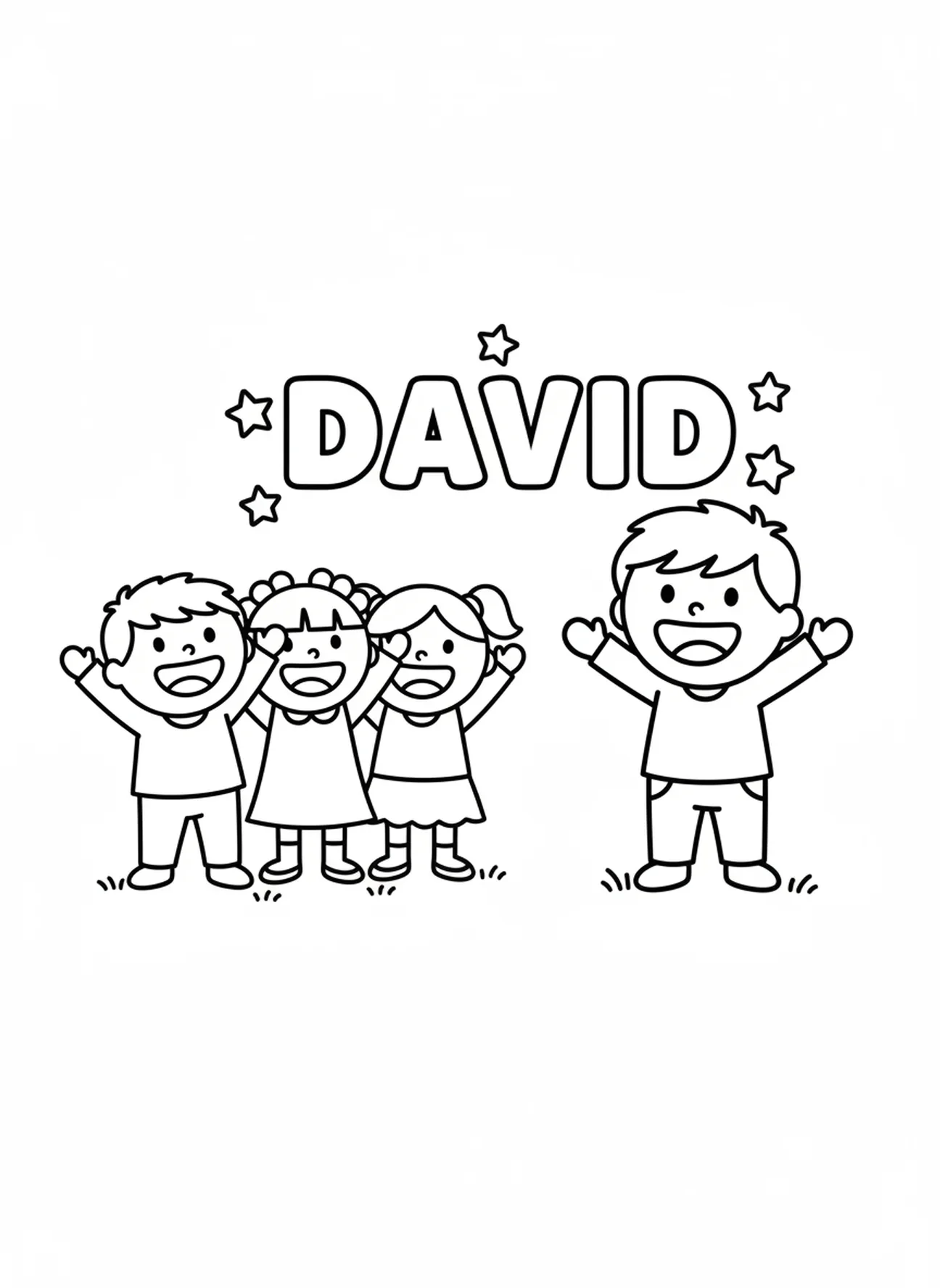 Crianças animadas, página para colorir sobre Davi e Golias caindo, para pré-escolares de 3 a 5 anos.