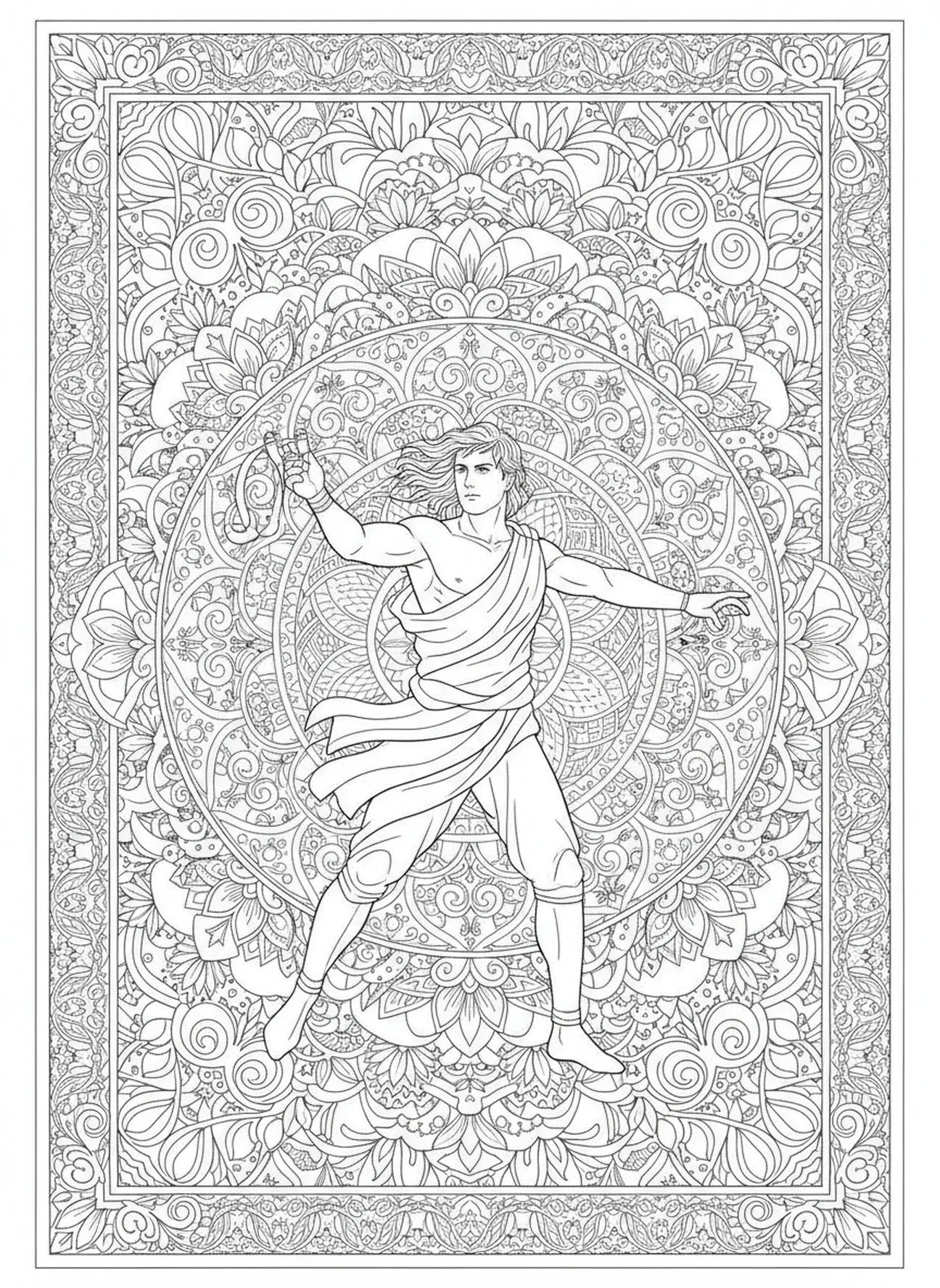 David brandissant sa fronde, page à colorier David Goliath pour adultes dans un style de journal biblique.