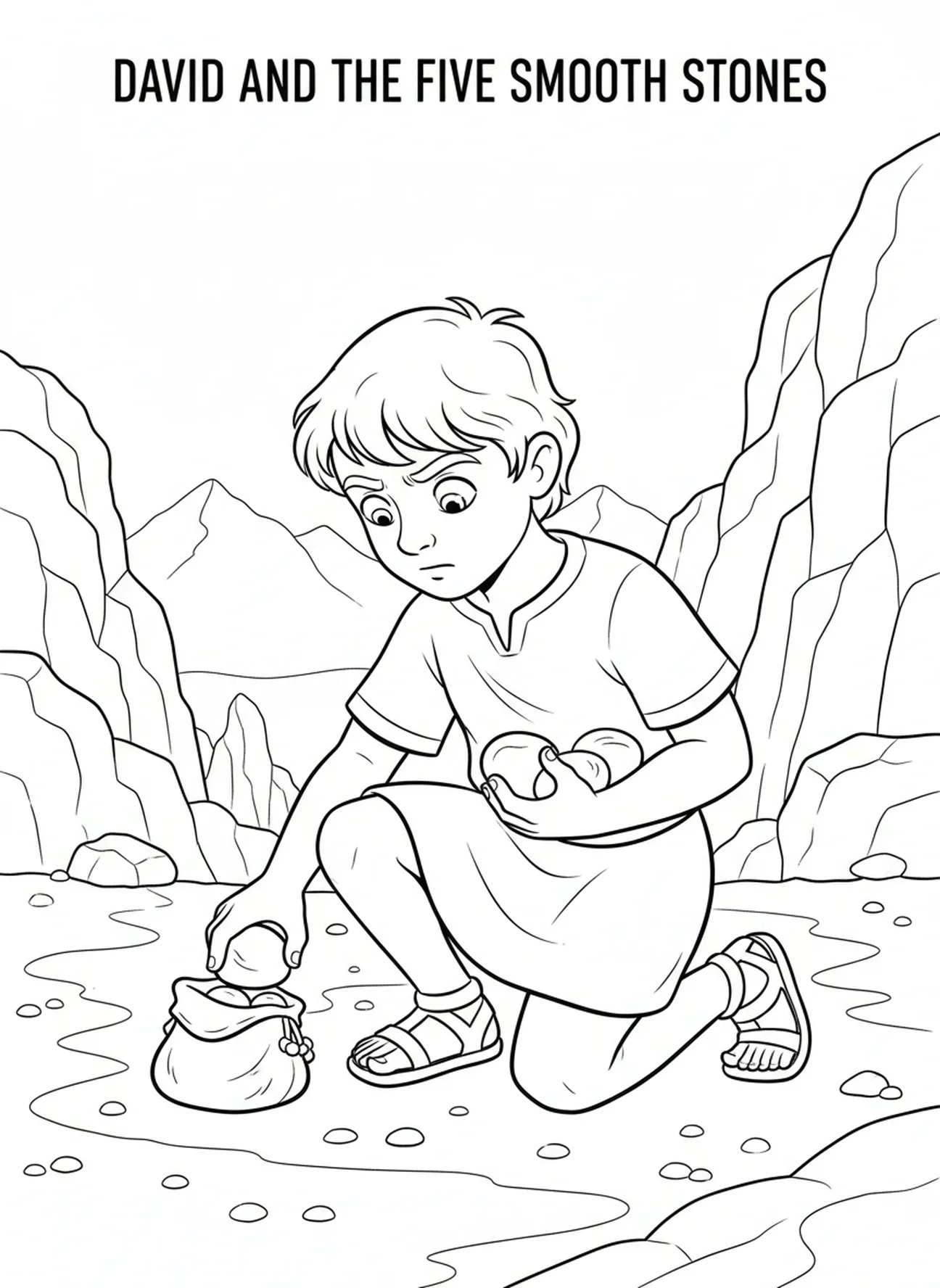 Davi pegando pedras, página para colorir Davi e Golias para crianças de 5 a 10 anos