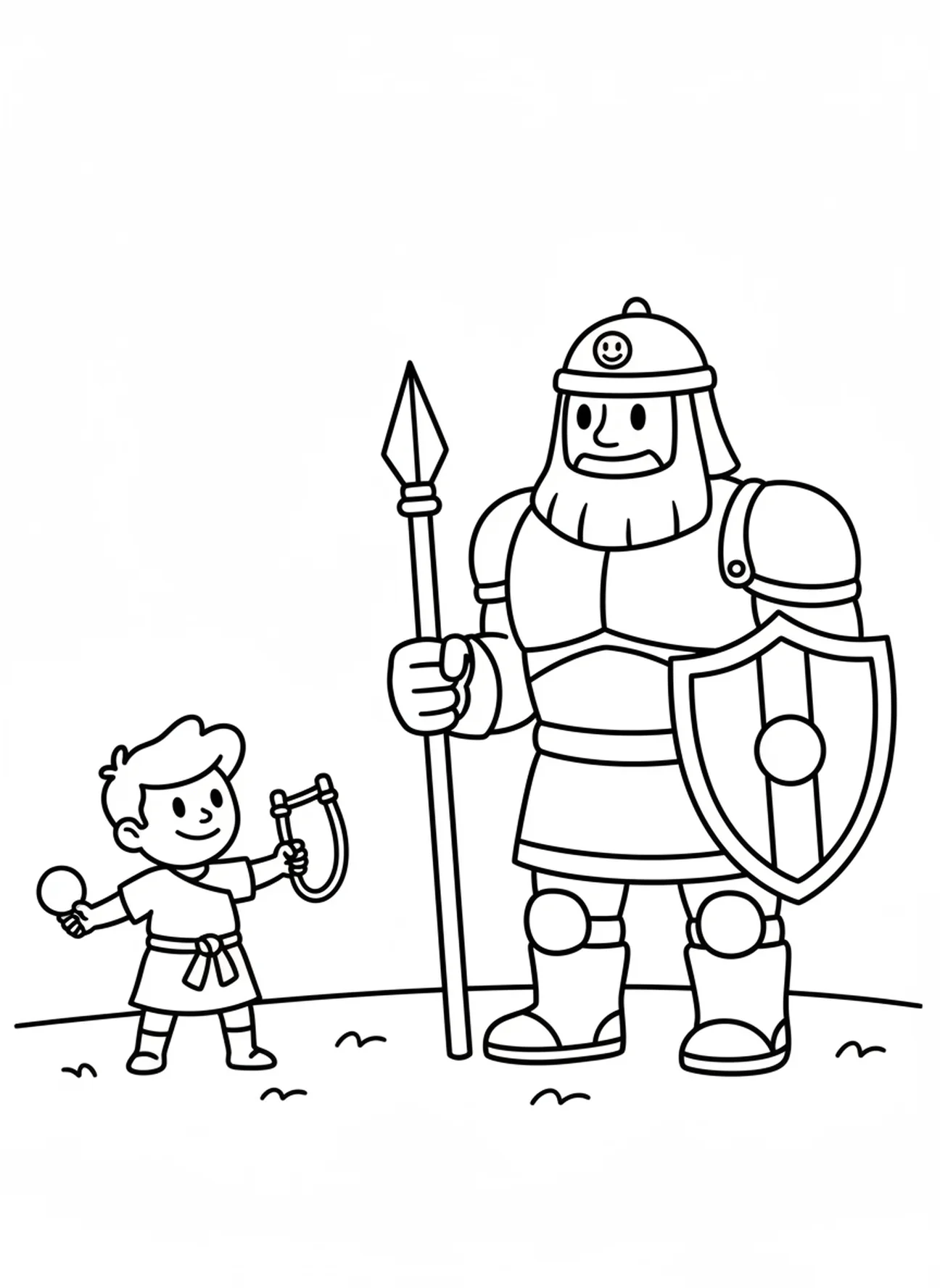David lançant une pierre, page à colorier David Roi pour les enfants d'âge préscolaire de 3 à 5 ans.