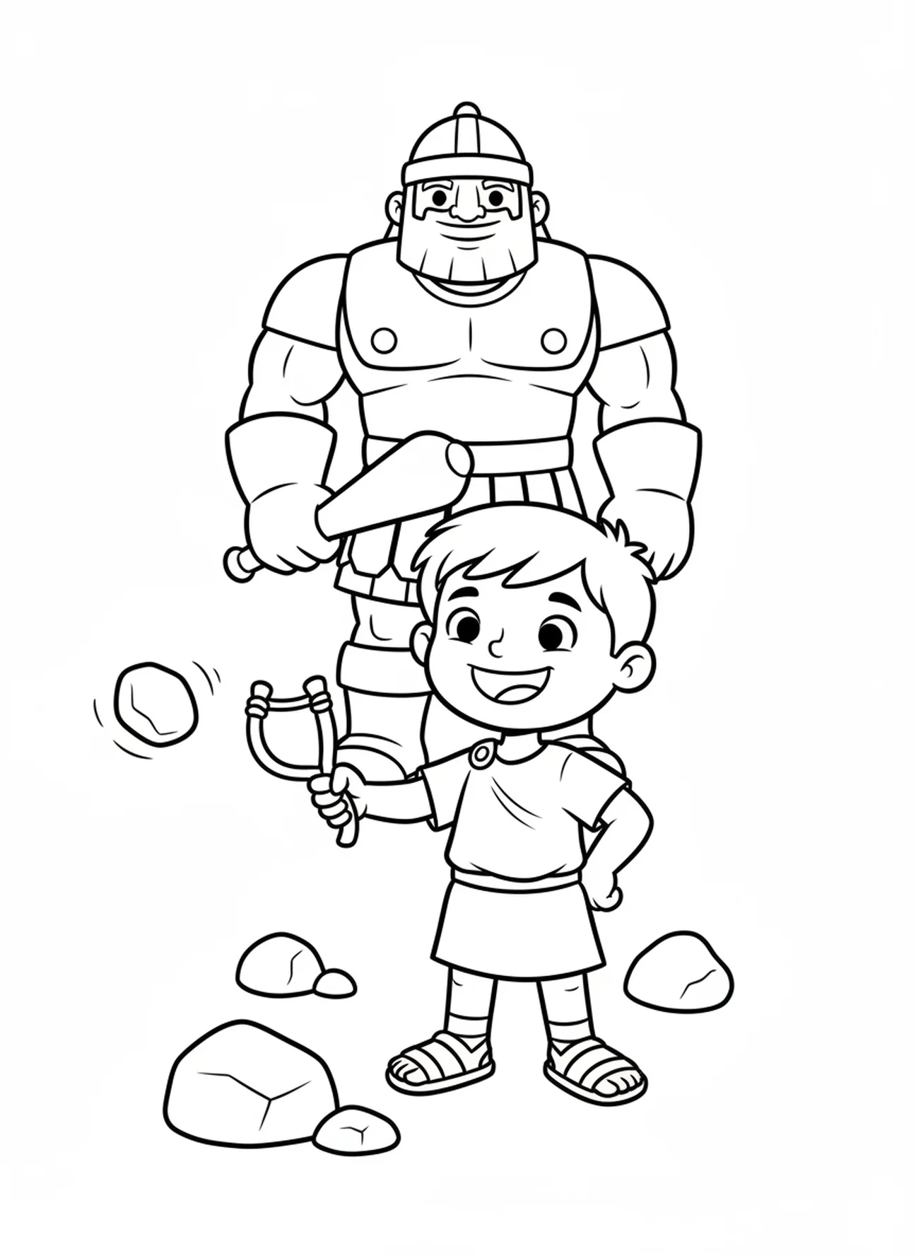 David avec une fronde, page à colorier David Roi pour les enfants d'âge préscolaire 3-5 ans.