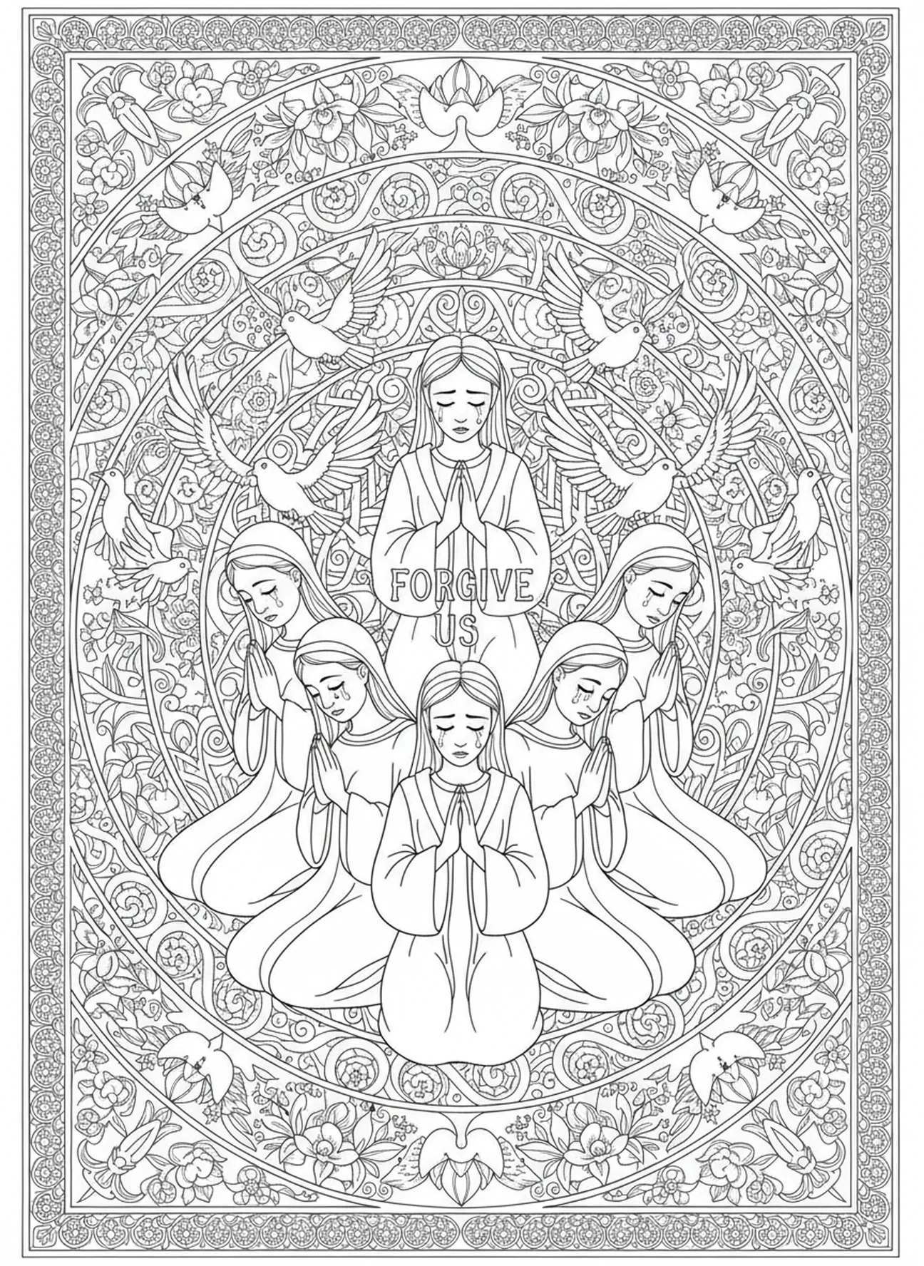 Oração de perdão, página para colorir do Dia da Expiação no estilo de journaling bíblico para adultos.