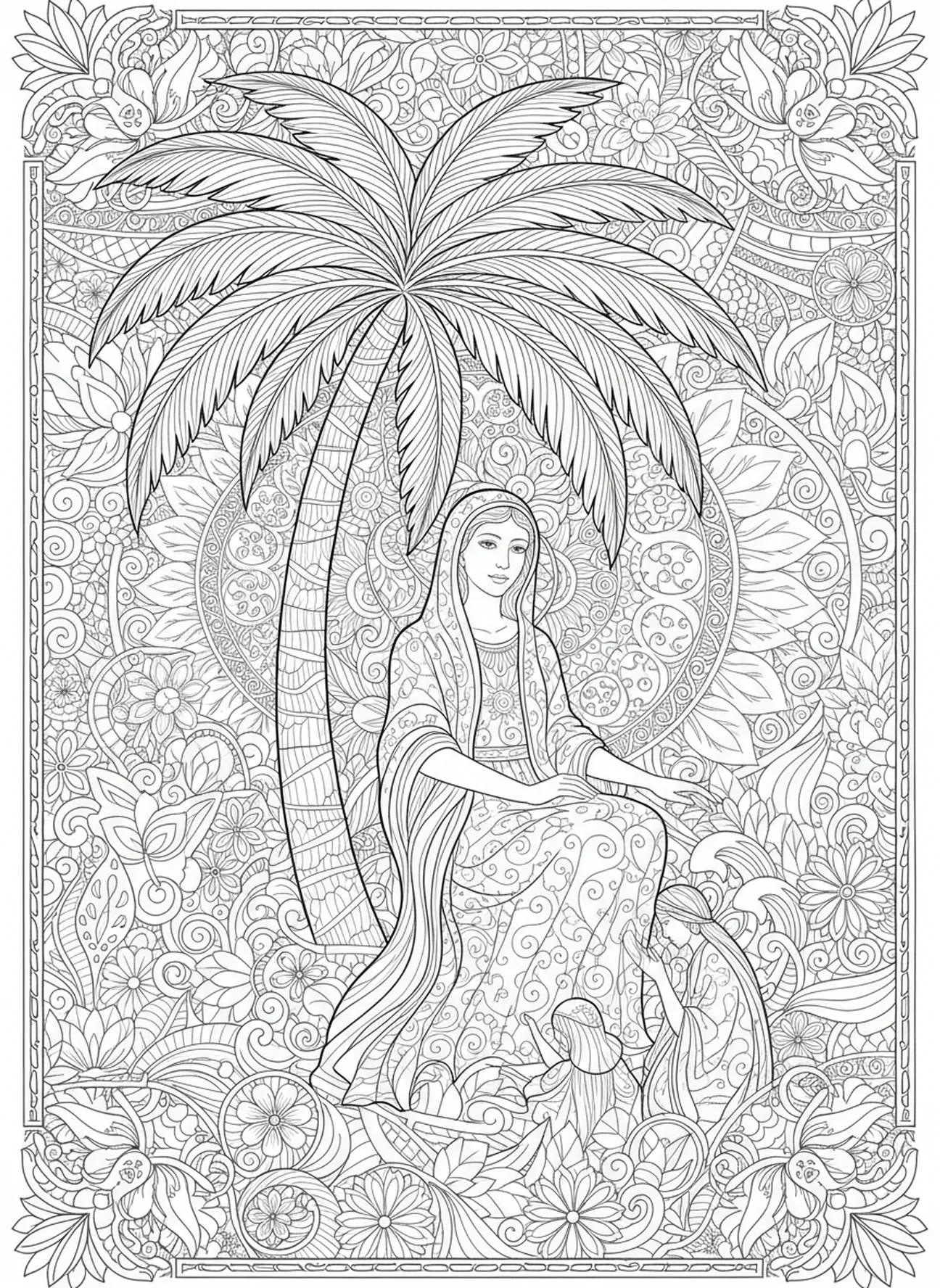 Deborah im Gericht, Deborah Ausmalbild für Erwachsene im Bibel-Journaling-Stil