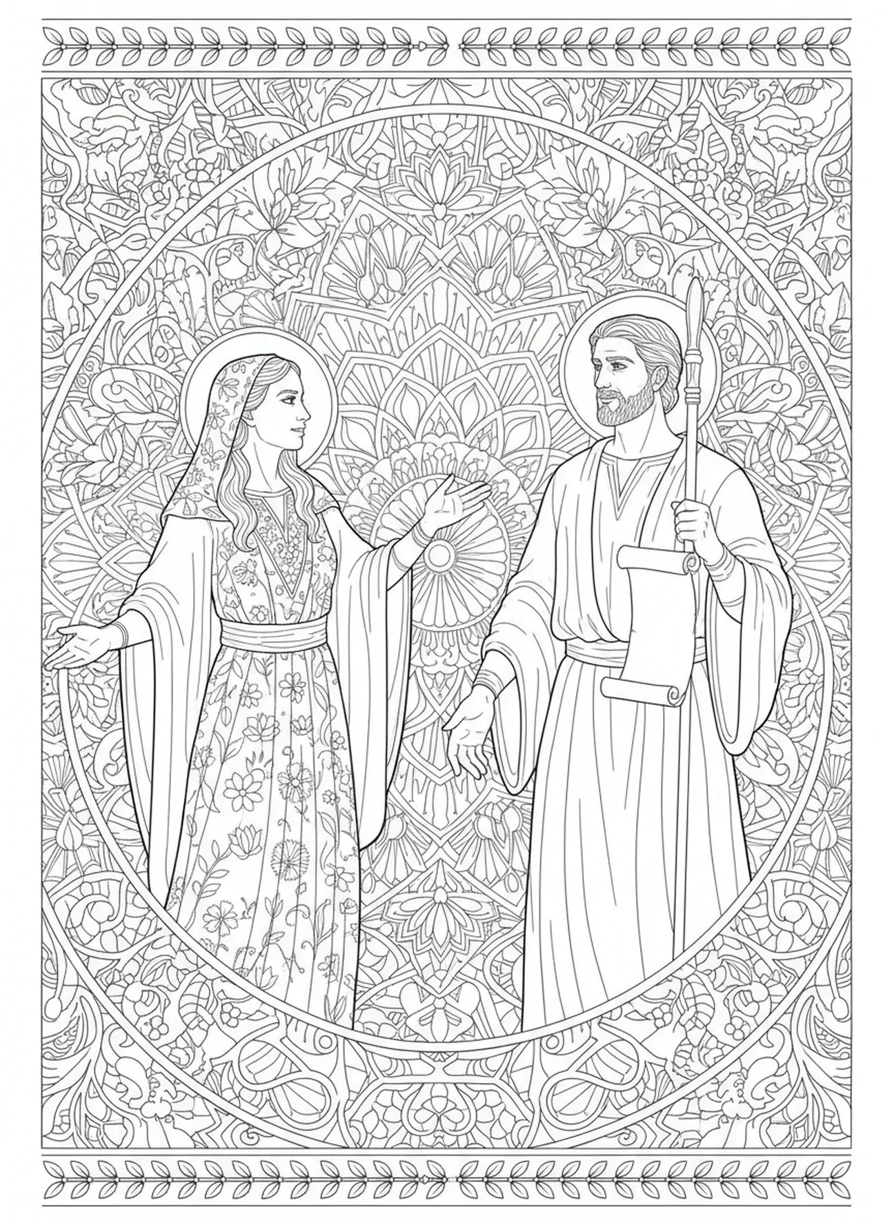 Deborah ruft Barak, Ausmalbild für Erwachsene im Bibel-Journaling-Stil