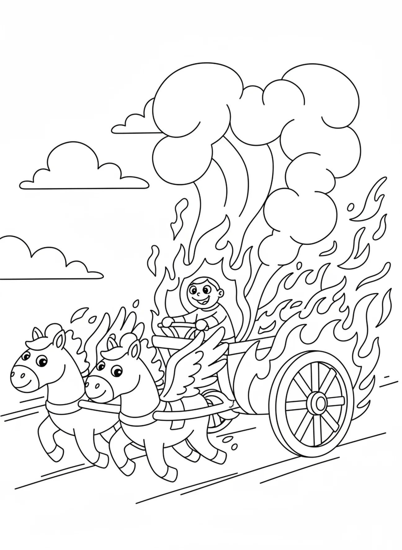 Carro de fuego, página para colorear de Elías para niños de 3 a 5 años