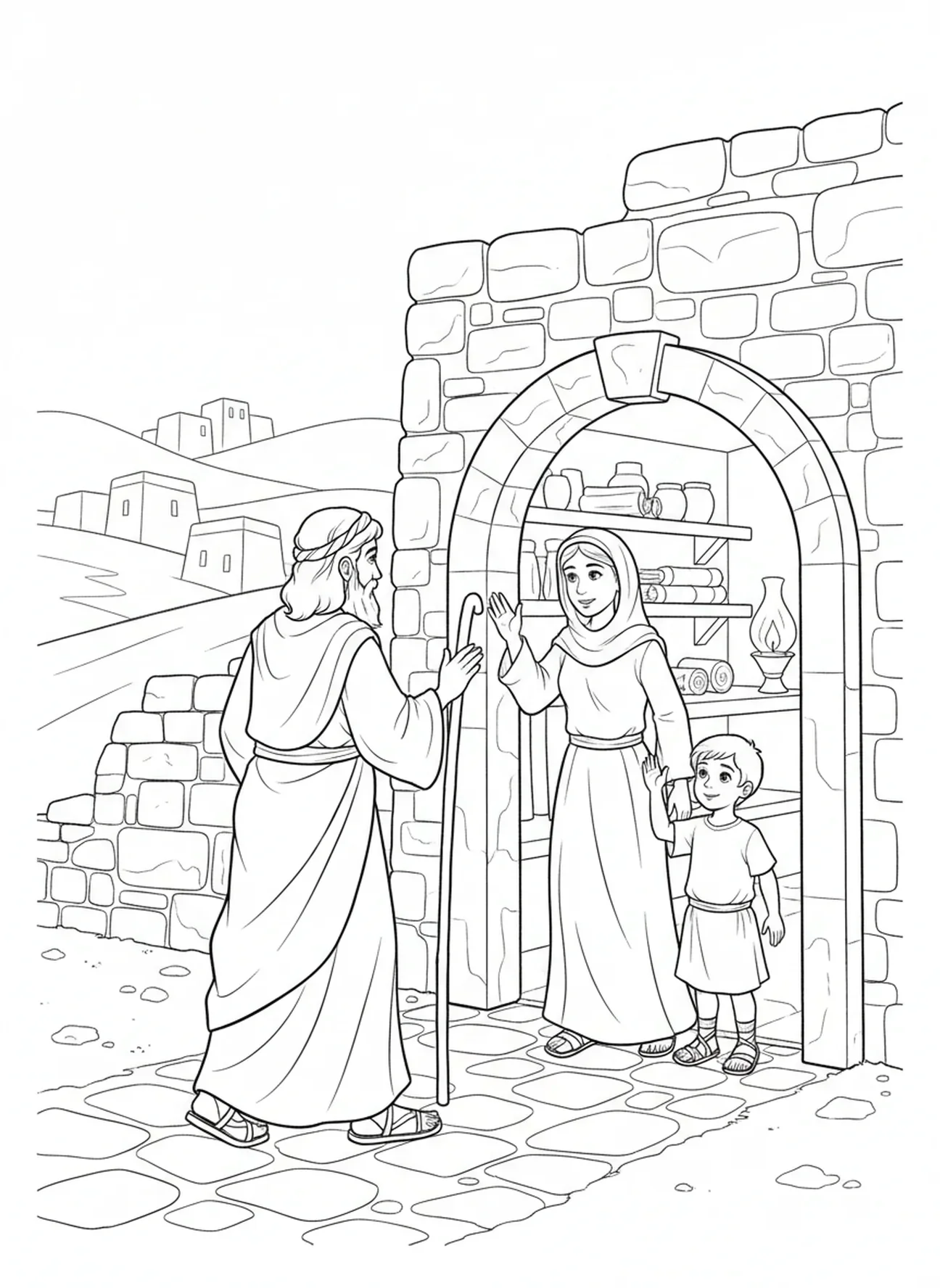 Elia verlässt mit einem Segen, Ausmalbild für die Sonntagsschule für Kinder im Alter von 5-12 Jahren
