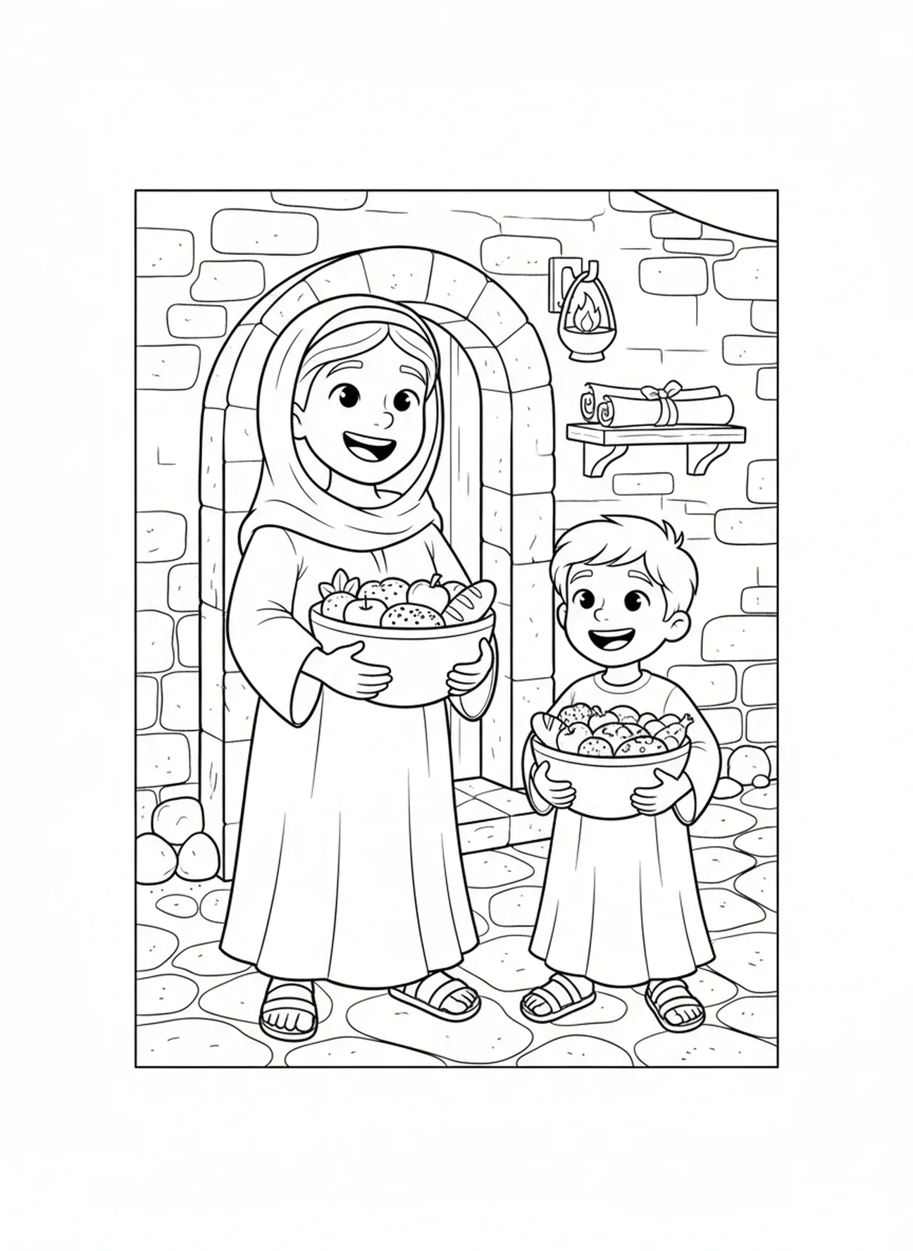 Witwe und Sohn freuen sich, Elias Witwe Ausmalbild für Sonntagsschule Kinder im Alter von 5-12 Jahren