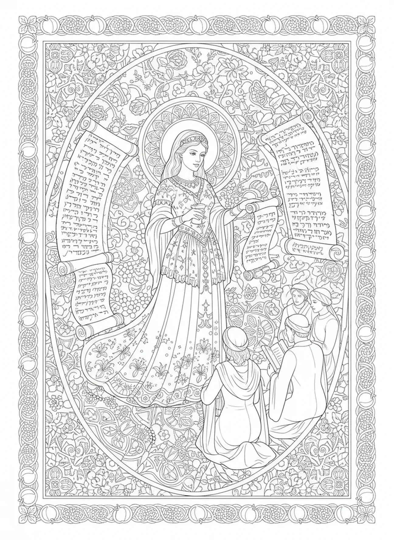 Esther présentant le décret, page à colorier Esther pour le style de journalisation biblique pour adultes