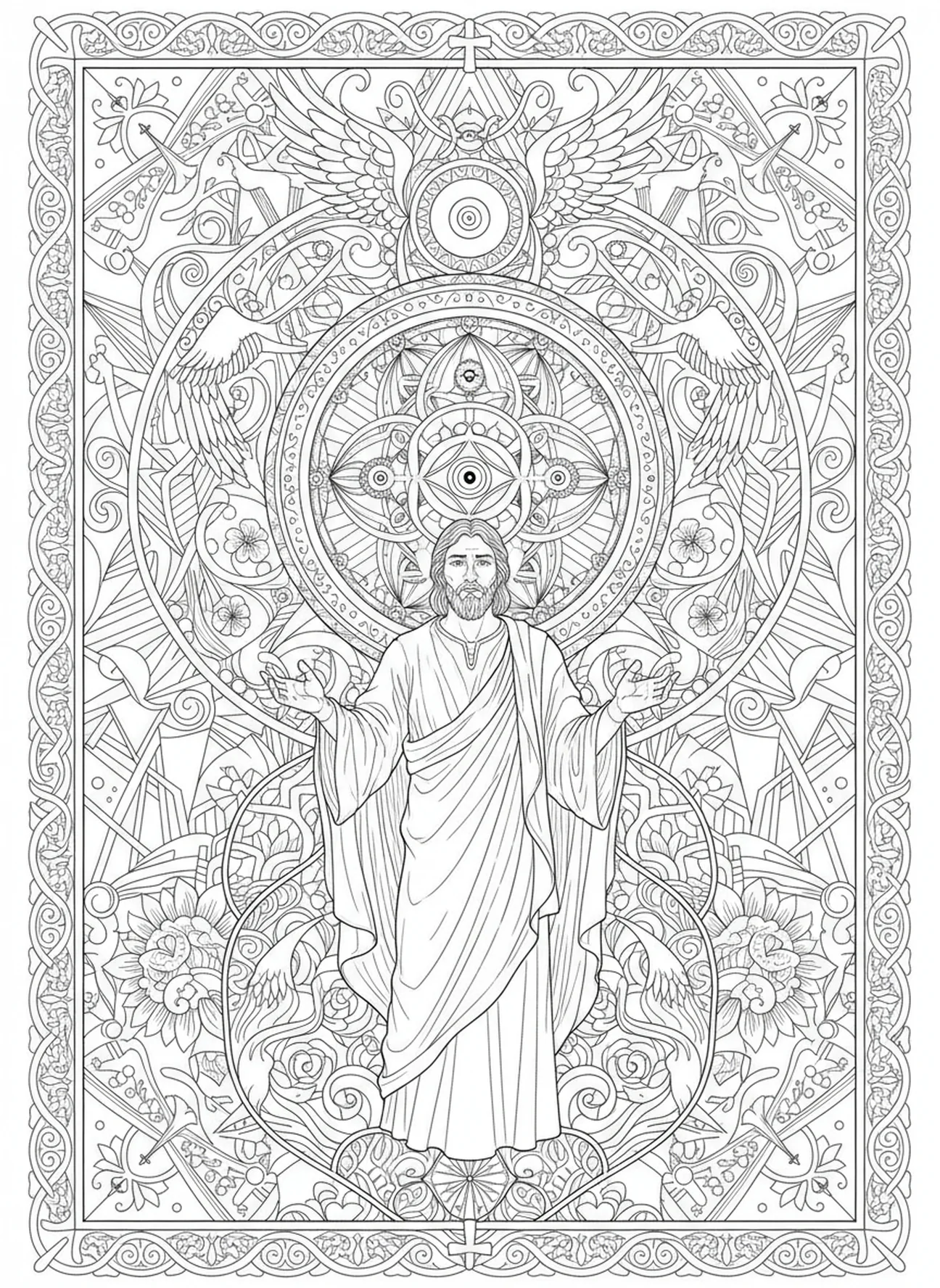 Ezekiels Reise, Ezekiels Rad Ausmalbild für Erwachsene im Bibel-Journaling-Stil