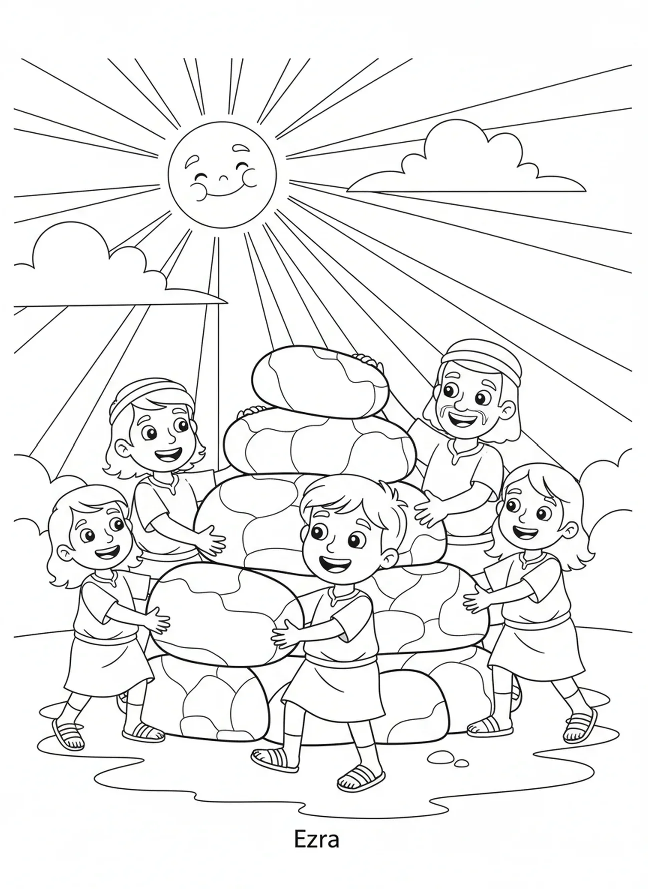 Esra baut einen Altar, Ausmalbild für Kinder im Alter von 5-10 Jahren