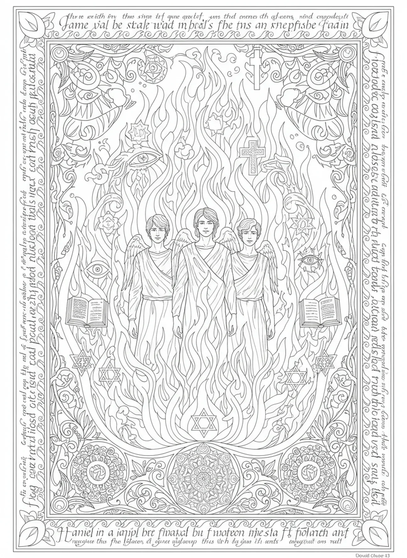 Im glühenden Feuerofen, Ausmalbild für Erwachsene im Bibel-Journaling-Stil