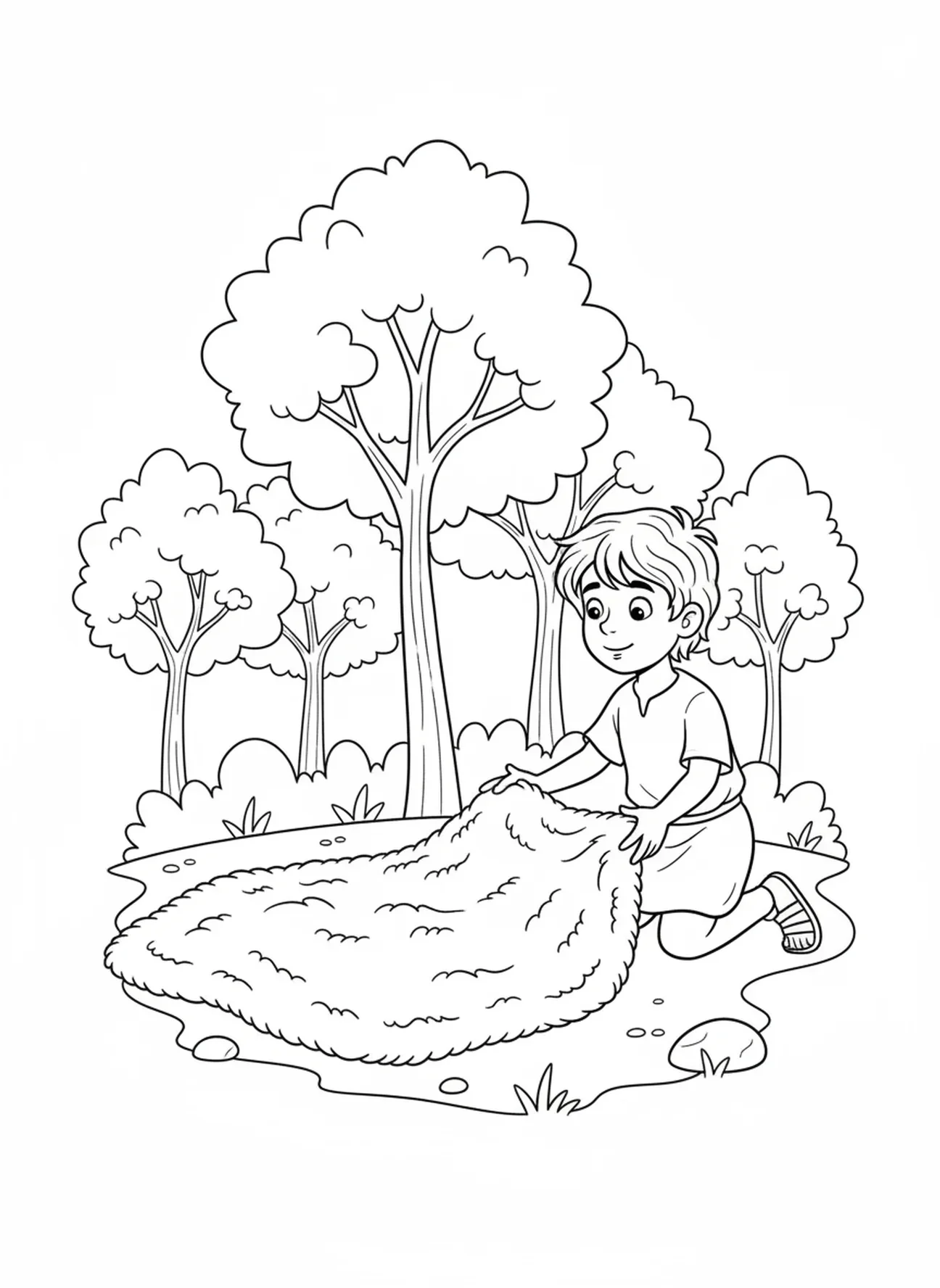 Groot vlies op de grond, Gideon Vlies Op De Grond kleurplaat voor kinderen van 5-10 jaar.