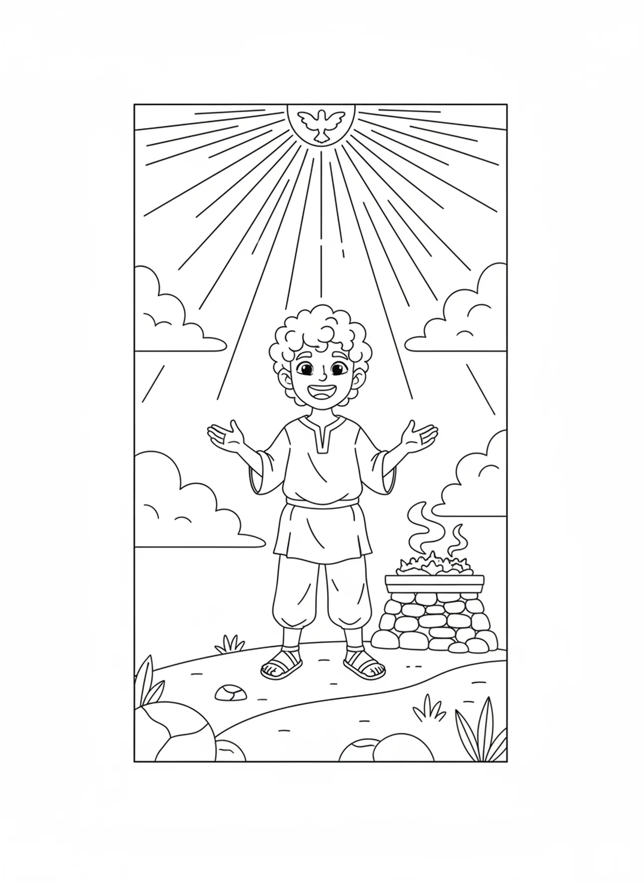Gideon ontvangt Gods teken, kleurplaat van Gideons Vlies op de grond voor kinderen van 5-10 jaar.