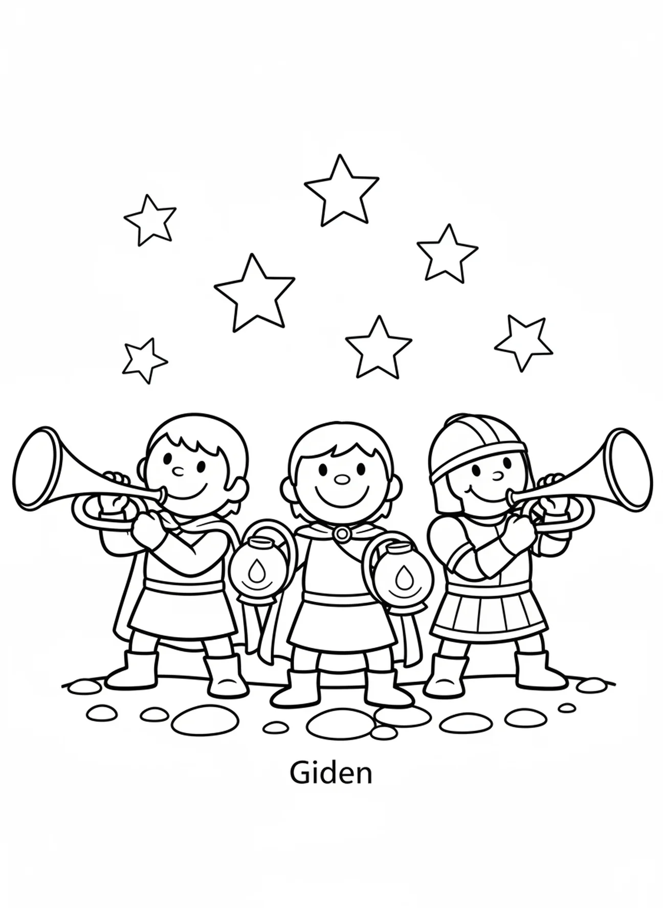 Gédéon et les soldats, page à colorier de Gédéon pour les enfants d'âge préscolaire de 3 à 5 ans