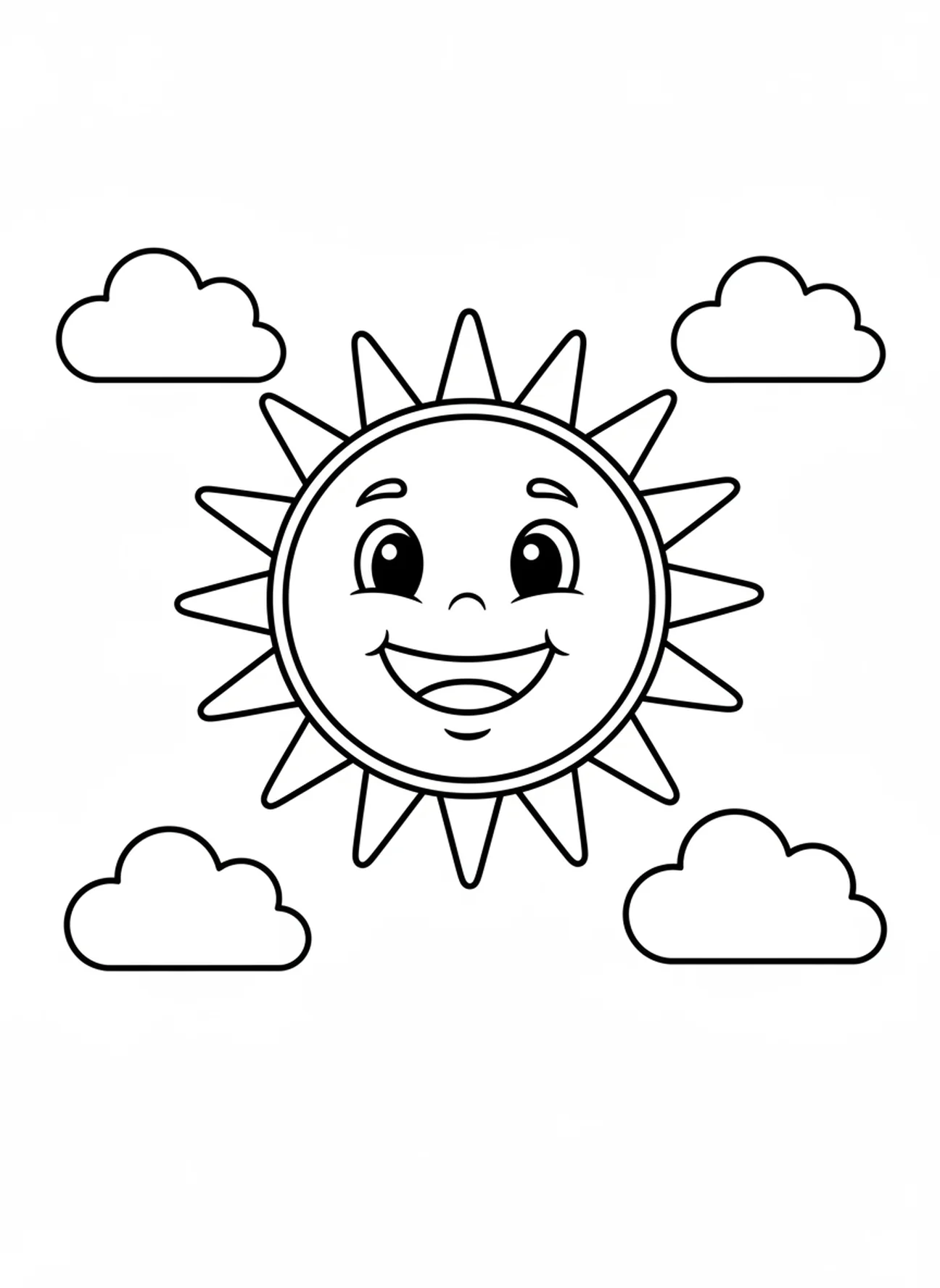 Große lächelnde Sonne, Gott ruht am siebten Tag Malvorlage für Vorschulkinder im Alter von 3-5 Jahren