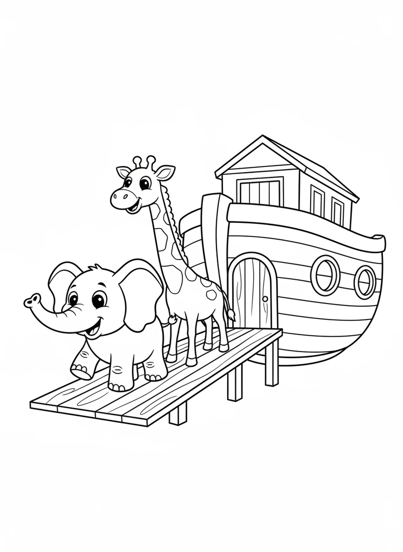 Zwei Cartoon-Tiere, Ausmalbild zur Sintflut für Vorschulkinder im Alter von 3-5 Jahren