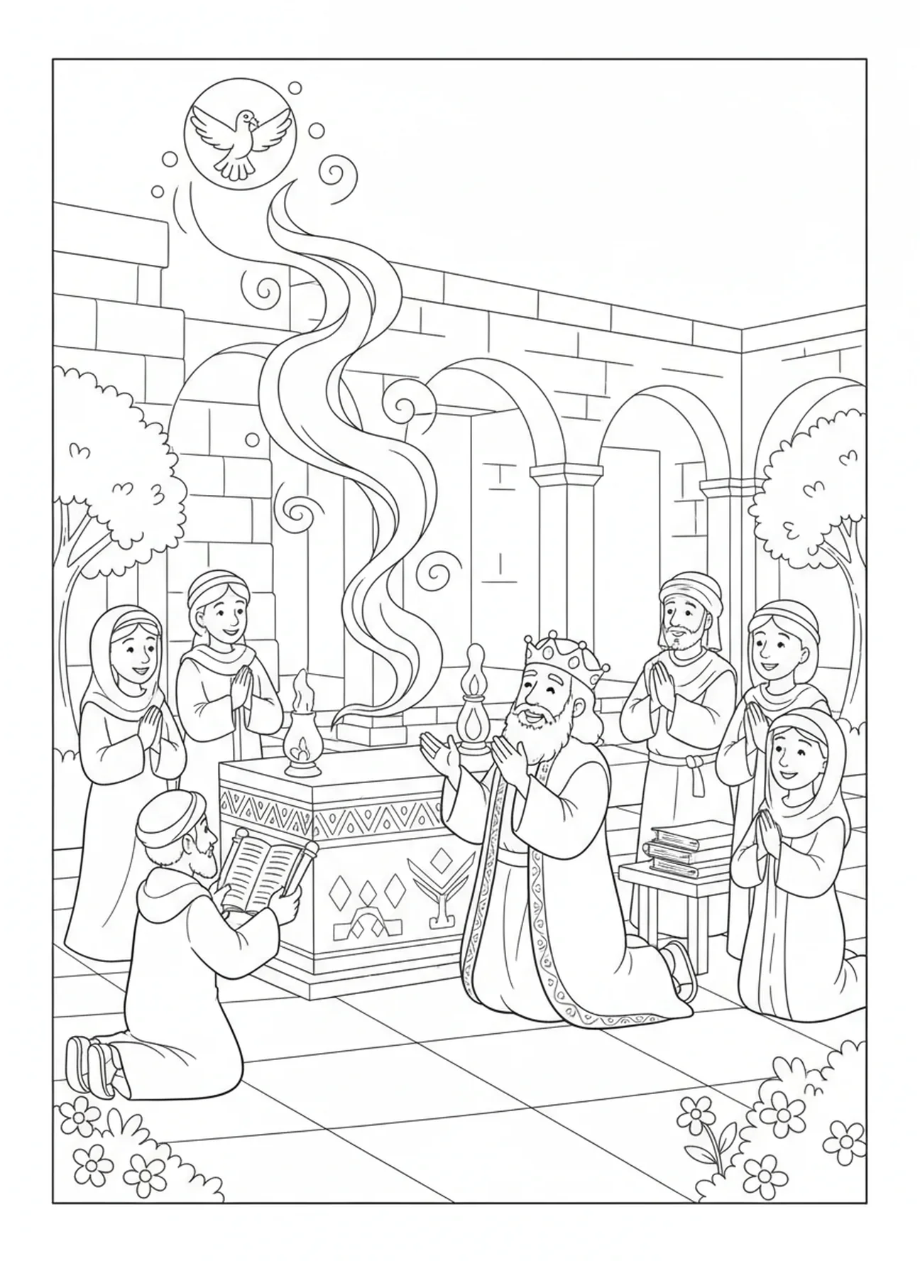 Hiskia dankt Gott, Hiskia Malvorlage für Sonntagsschulkinder im Alter von 5-12 Jahren.