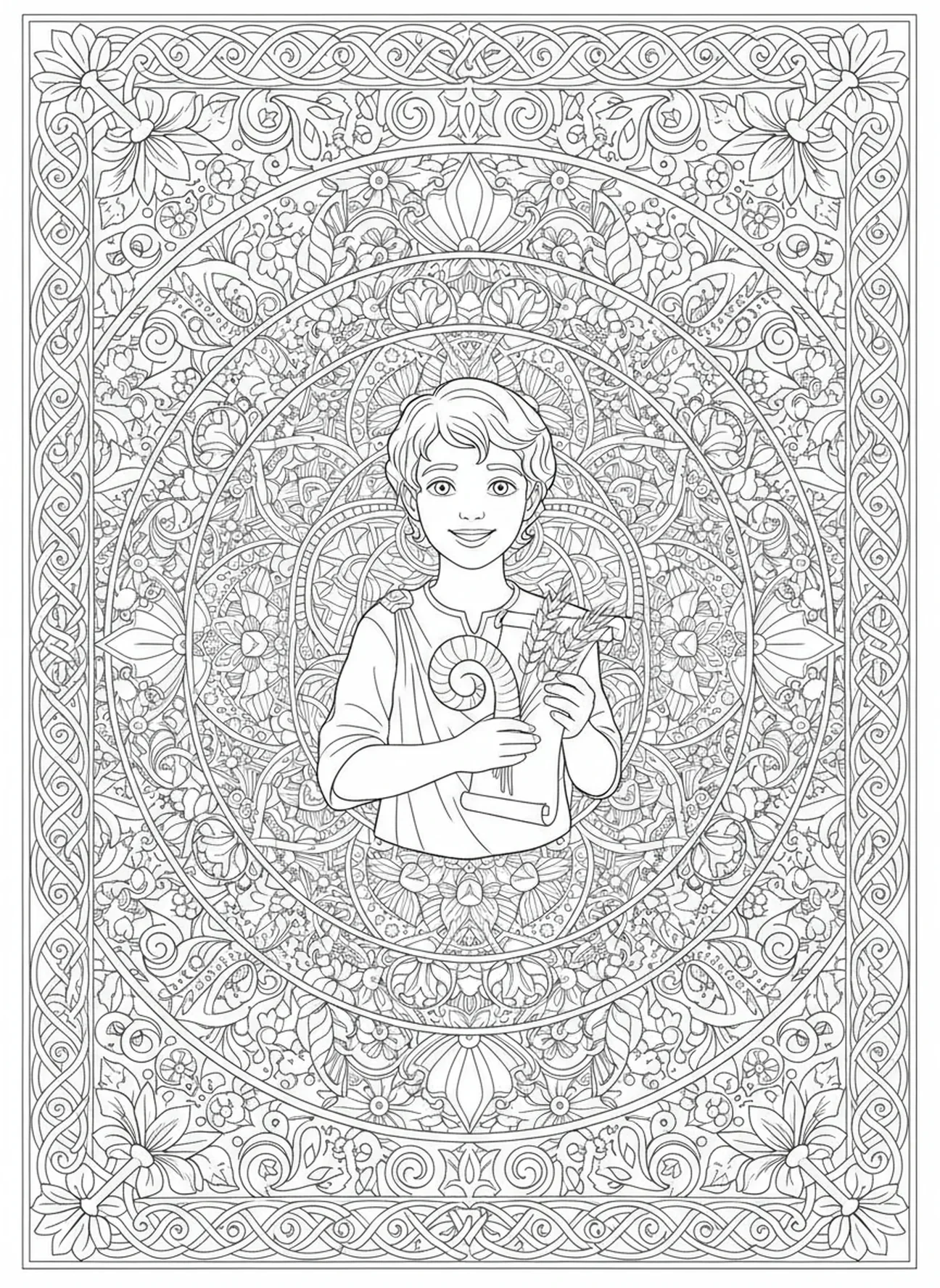 Isaak mit seinem Erstgeburtsrecht, Ausmalbild für Erwachsene im Bibel-Journaling-Stil