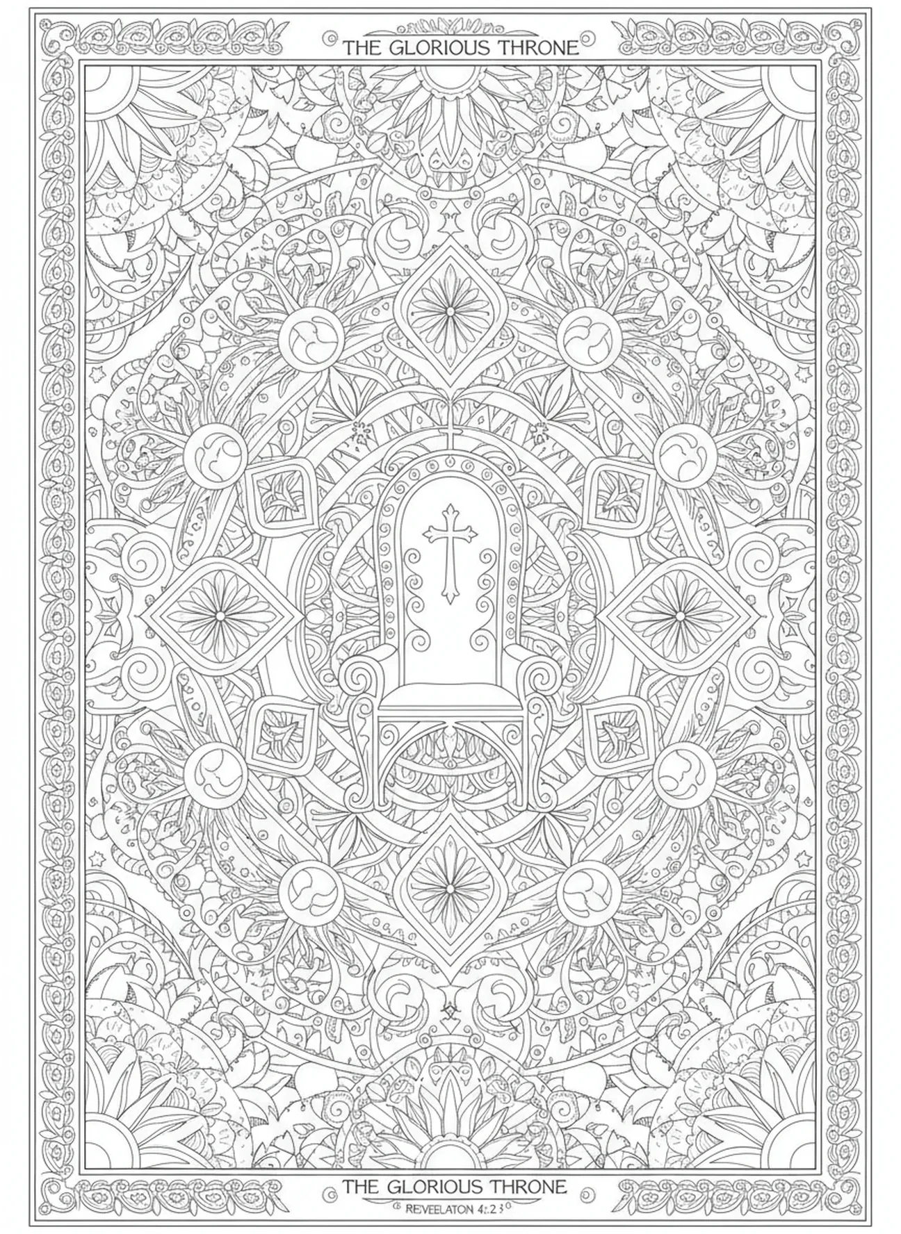Der herrliche Thron Gottes, Jesaja 6 Vision Thron Ausmalbild für Erwachsene im Bibel-Journaling-Stil.