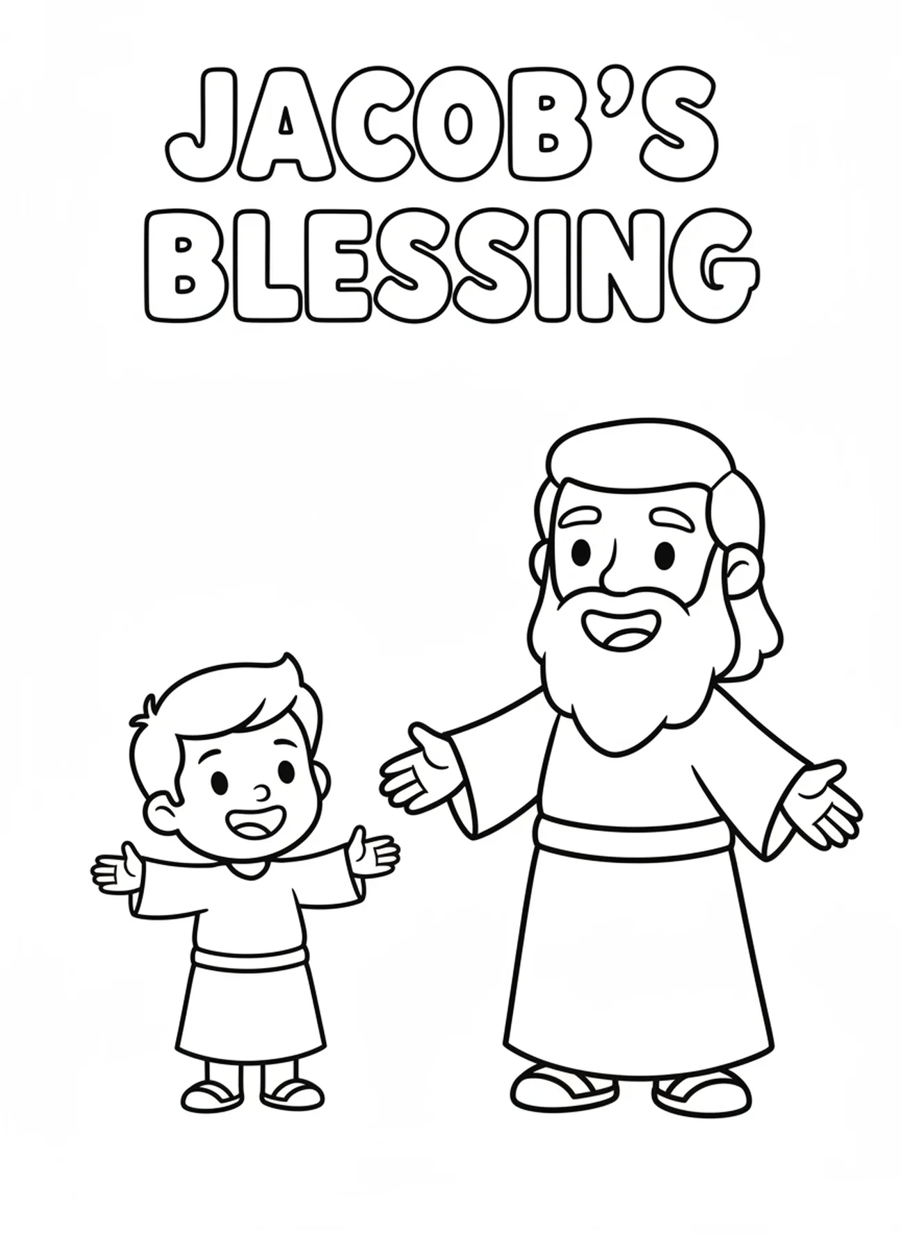 Dibujo animado de Jacob recibiendo una bendición, página para colorear de Jacob y Esaú para niños en edad preescolar de 3 a 5 años