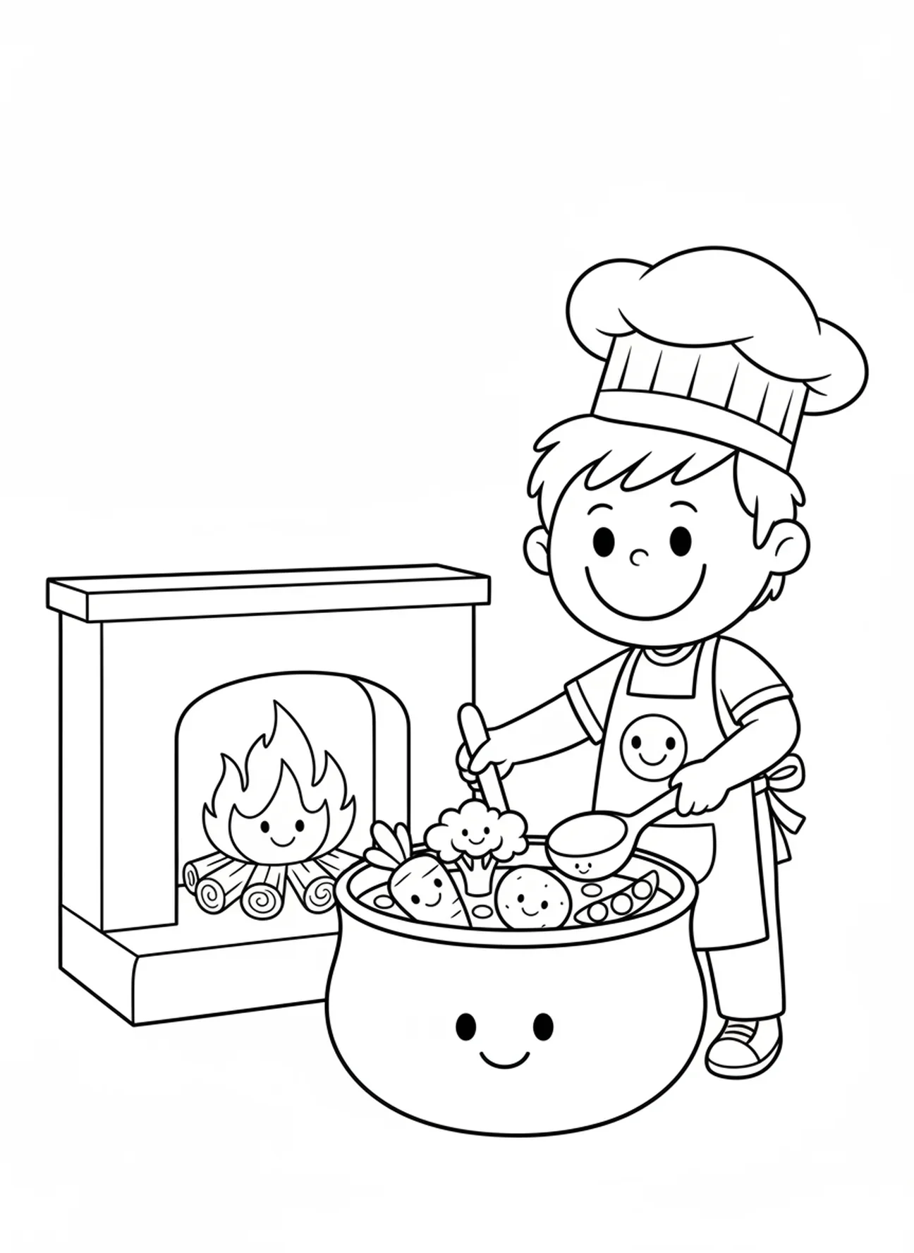 Dibujo animado de Jacob revolviendo sopa, página para colorear de Jacob y Esaú para niños en edad preescolar de 3 a 5 años