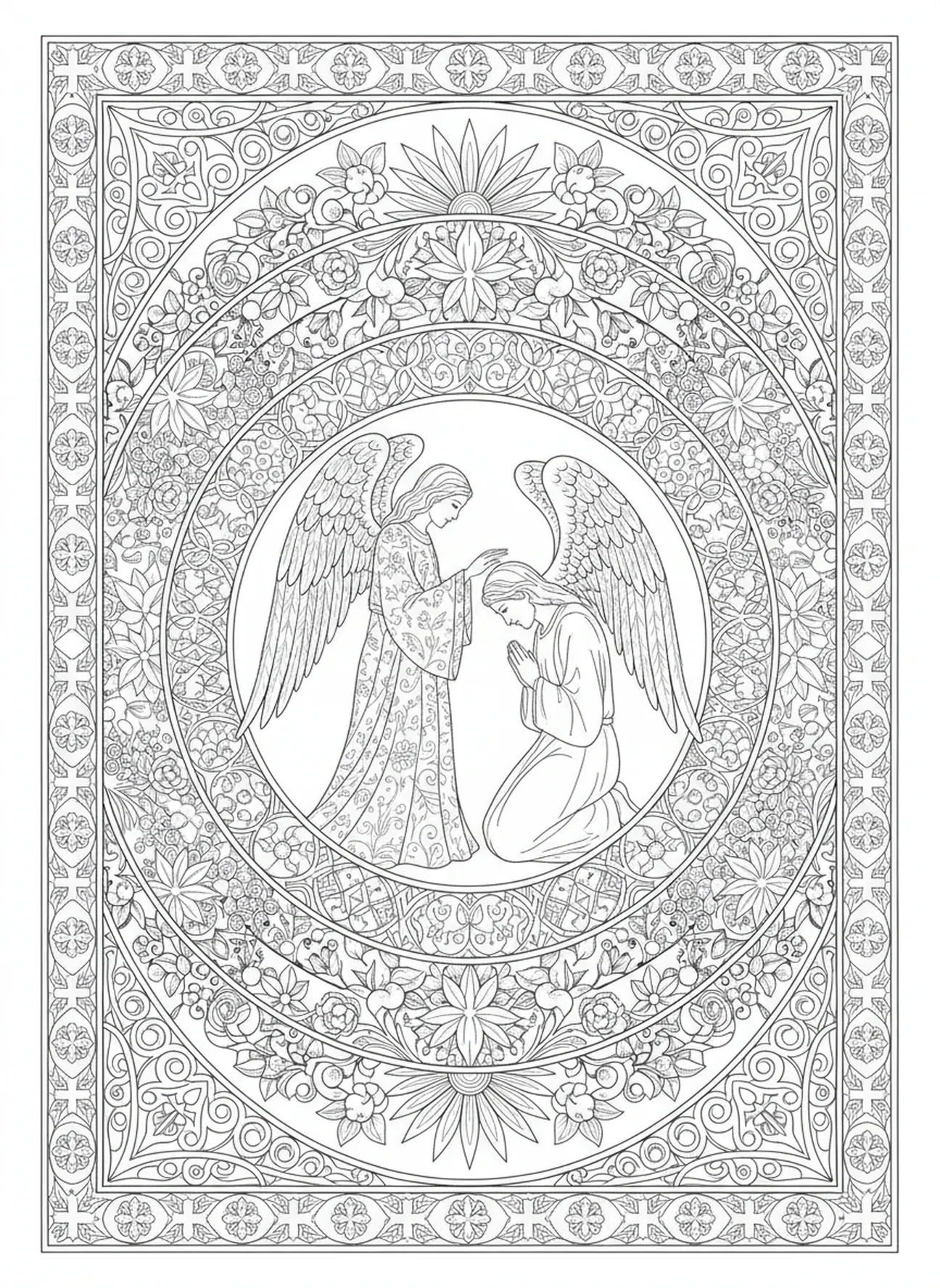 Jacob recibiendo la bendición, página para colorear de Jacob luchando con el ángel en estilo de journaling bíblico para adultos.