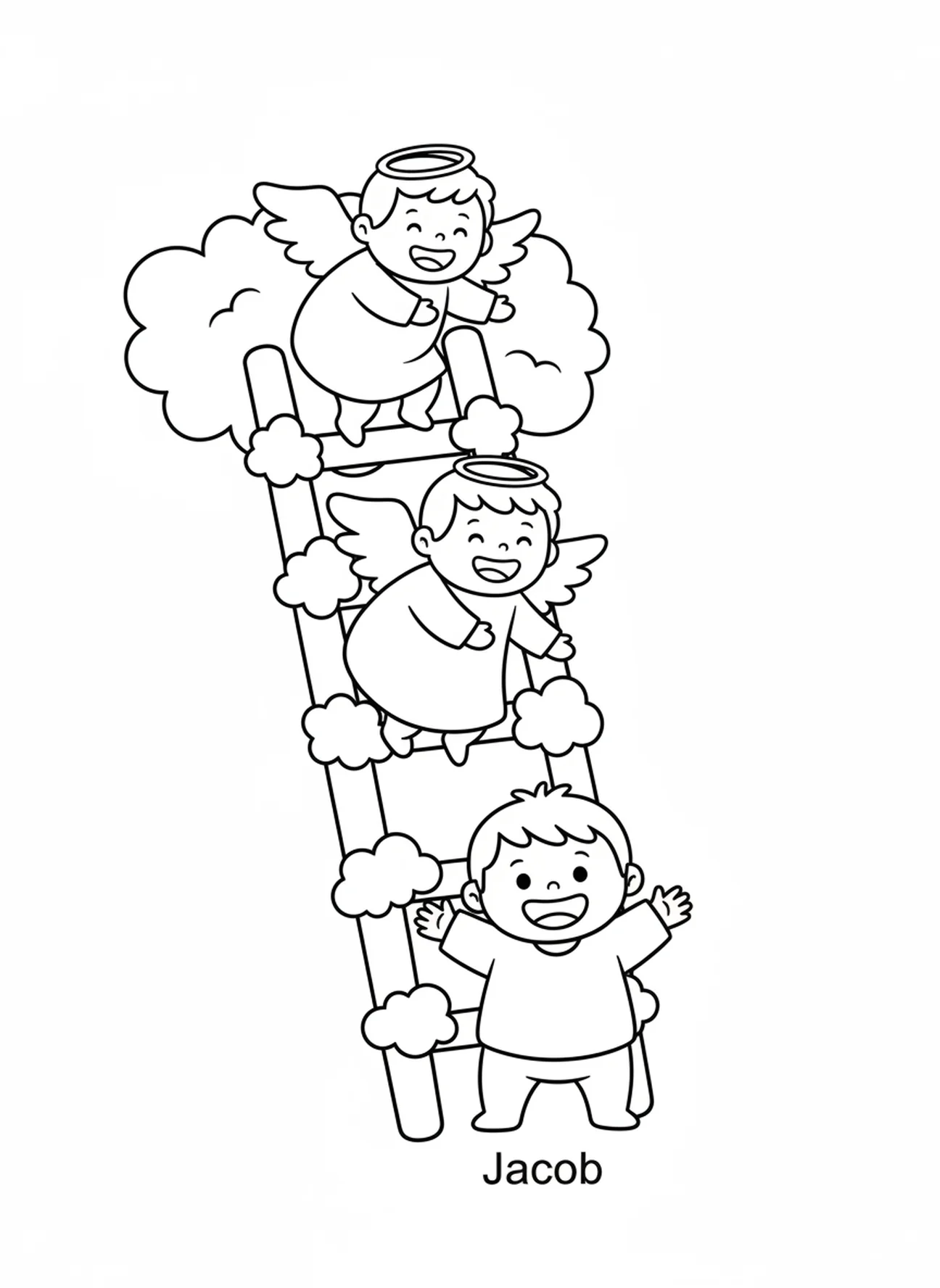 Zwei fröhliche Engel, Jakob's Leiter Malvorlage für Vorschulkinder im Alter von 3-5 Jahren.