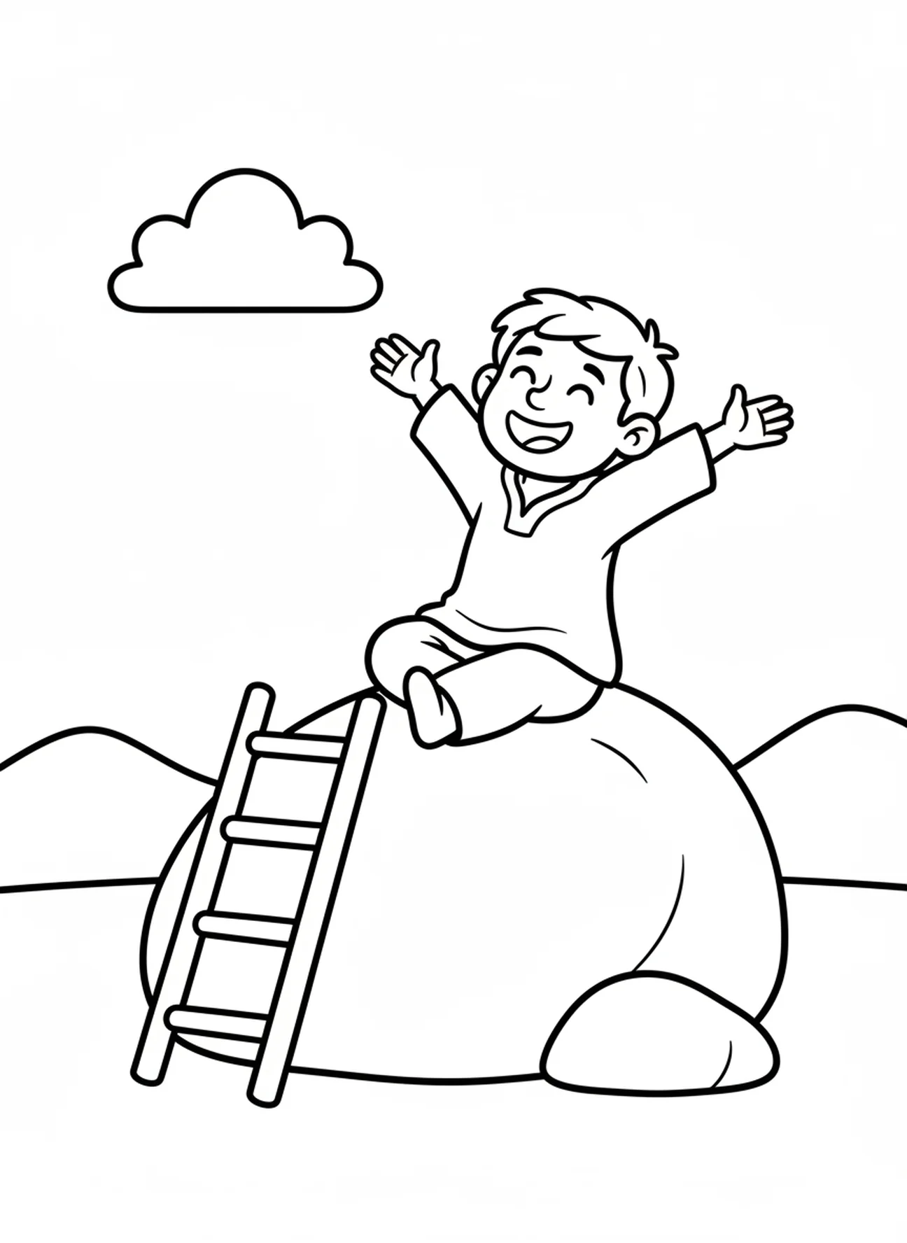 Lächelnder Jakob, der aufwacht, Ausmalbild von Jakobs Leiter für Vorschulkinder im Alter von 3-5 Jahren.
