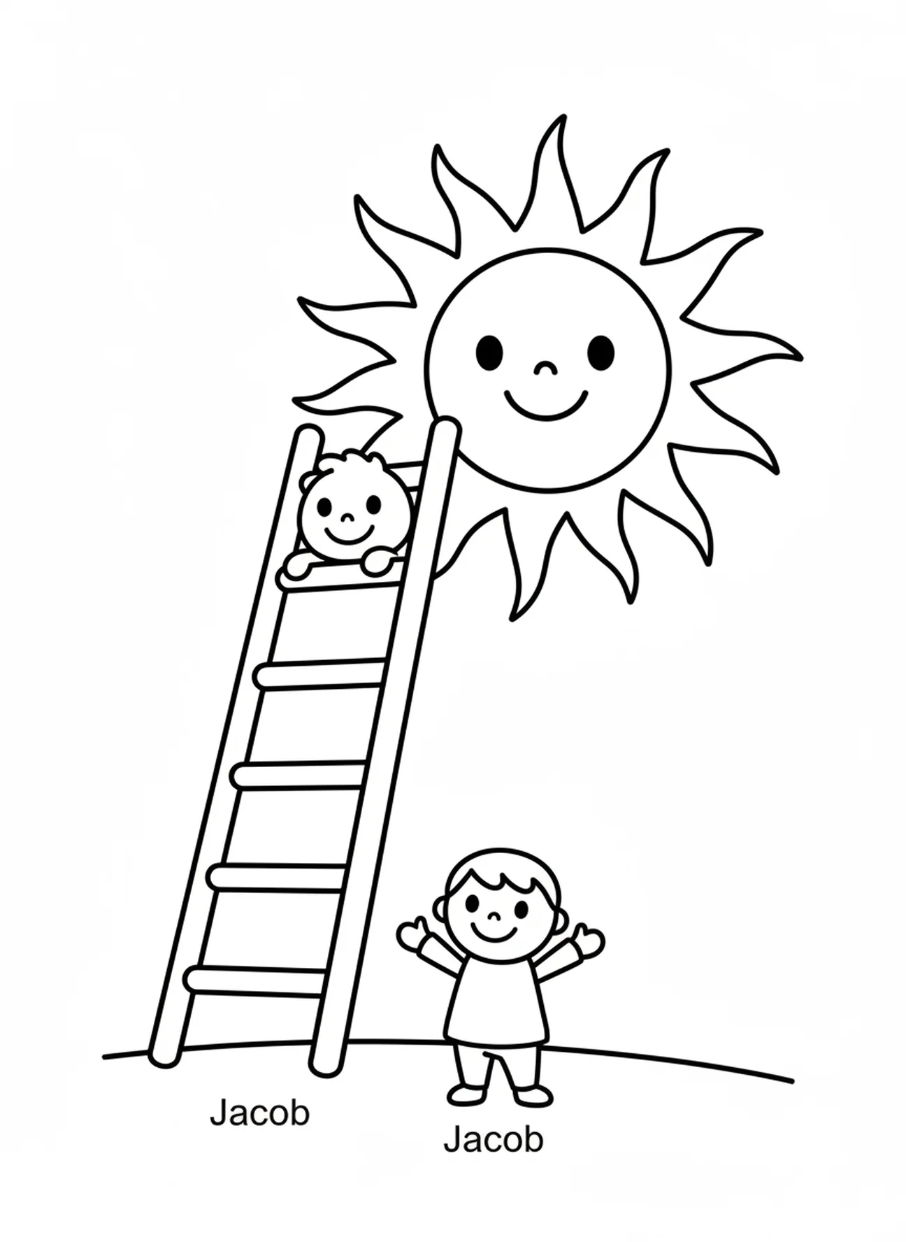 Lächelnde Leiter, die zum Himmel reicht, Ausmalbild von Jakobs Leiter für Vorschulkinder im Alter von 3-5 Jahren.