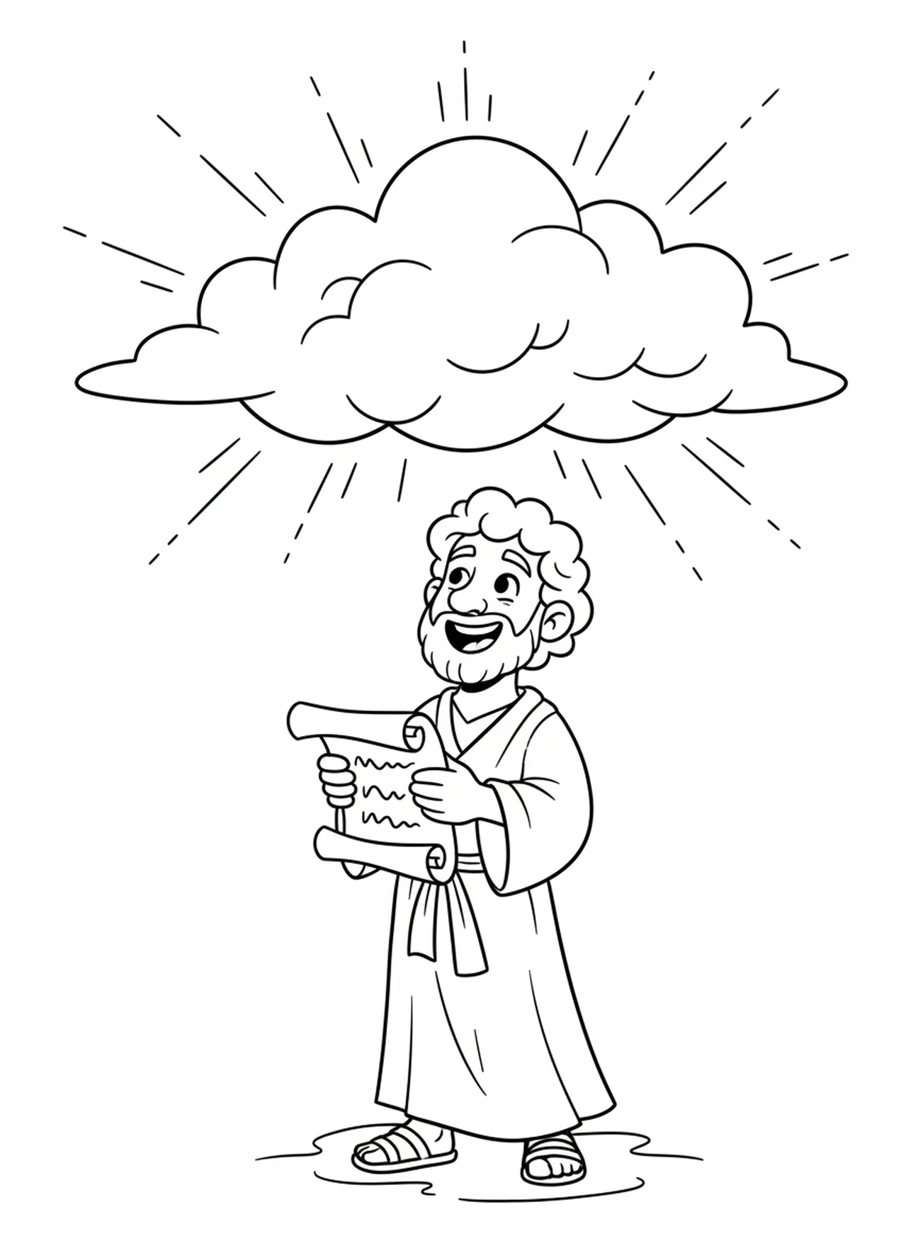 Jérémie avec un rouleau, page à colorier du prophète Jérémie pour les enfants de 5 à 10 ans.