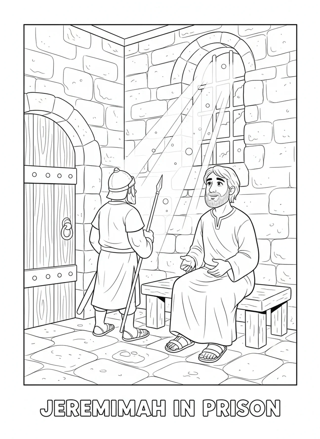 Jérémie en prison, page à colorier Jérémie pour enfants de 5 à 10 ans.