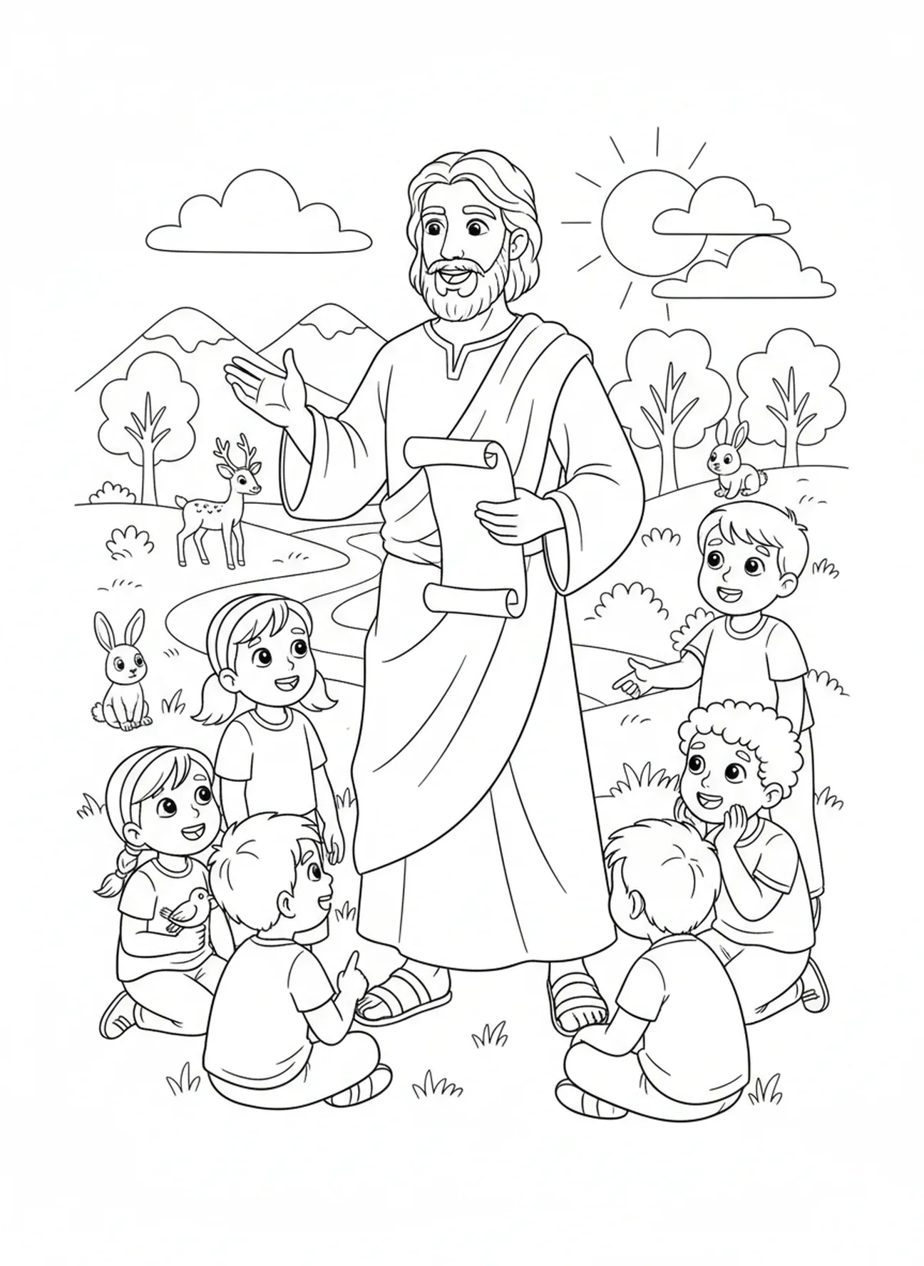 Jérémie enseignant aux enfants, page à colorier Jérémie pour les enfants de 5 à 10 ans.
