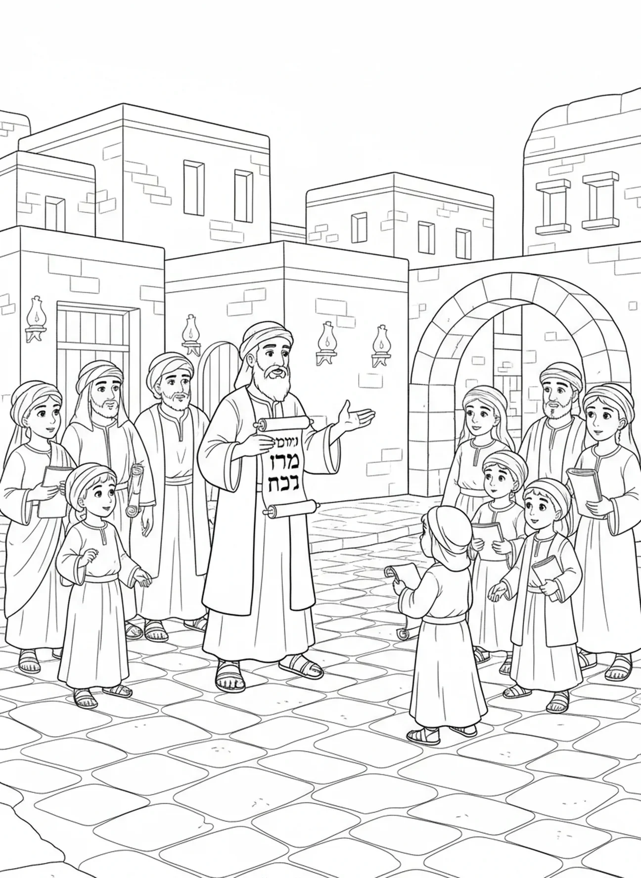 Jonas prêchant à une foule, page à colorier Jonas et la baleine pour les enfants de l'École du dimanche âgés de 5 à 12 ans.