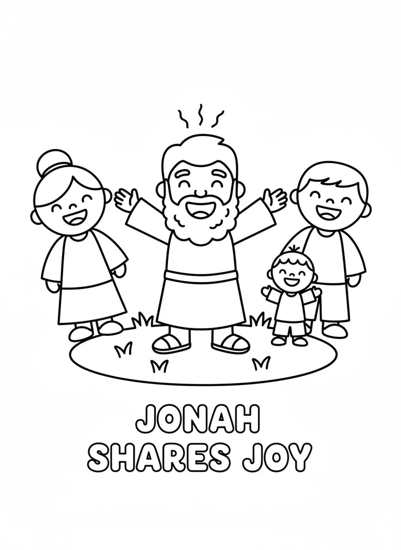 Jonas souriant prêchant, page à colorier Jonas et la baleine pour les enfants d'âge préscolaire de 3 à 5 ans