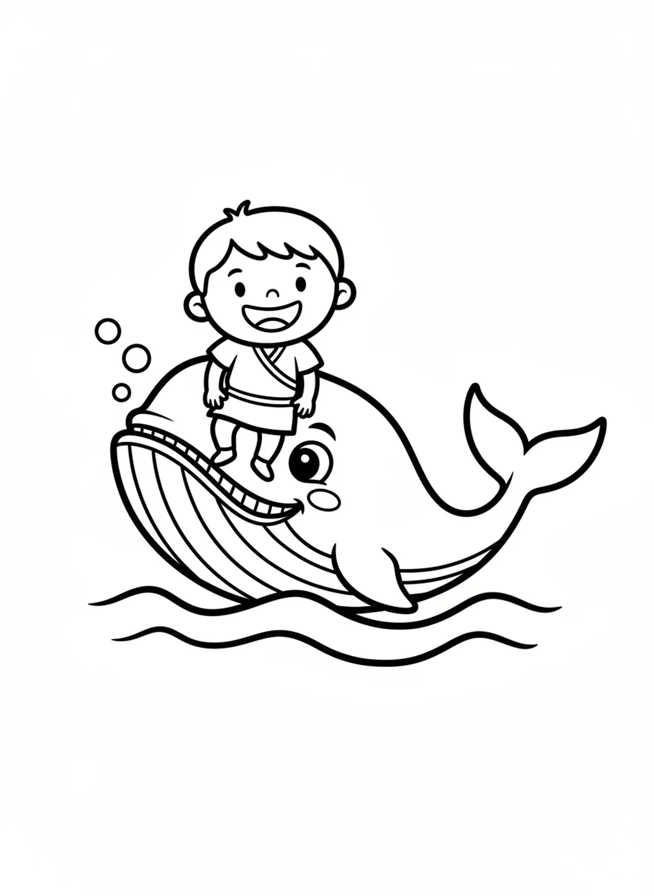 Baleine joyeuse, page à colorier Jonas et la baleine pour les enfants d'âge préscolaire de 3 à 5 ans