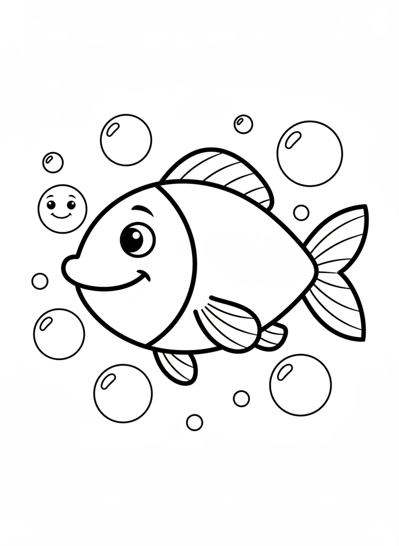 Freundlicher großer Fisch schwimmt, Jona Fisch Ausmalbild für Vorschulkinder im Alter von 3-5 Jahren