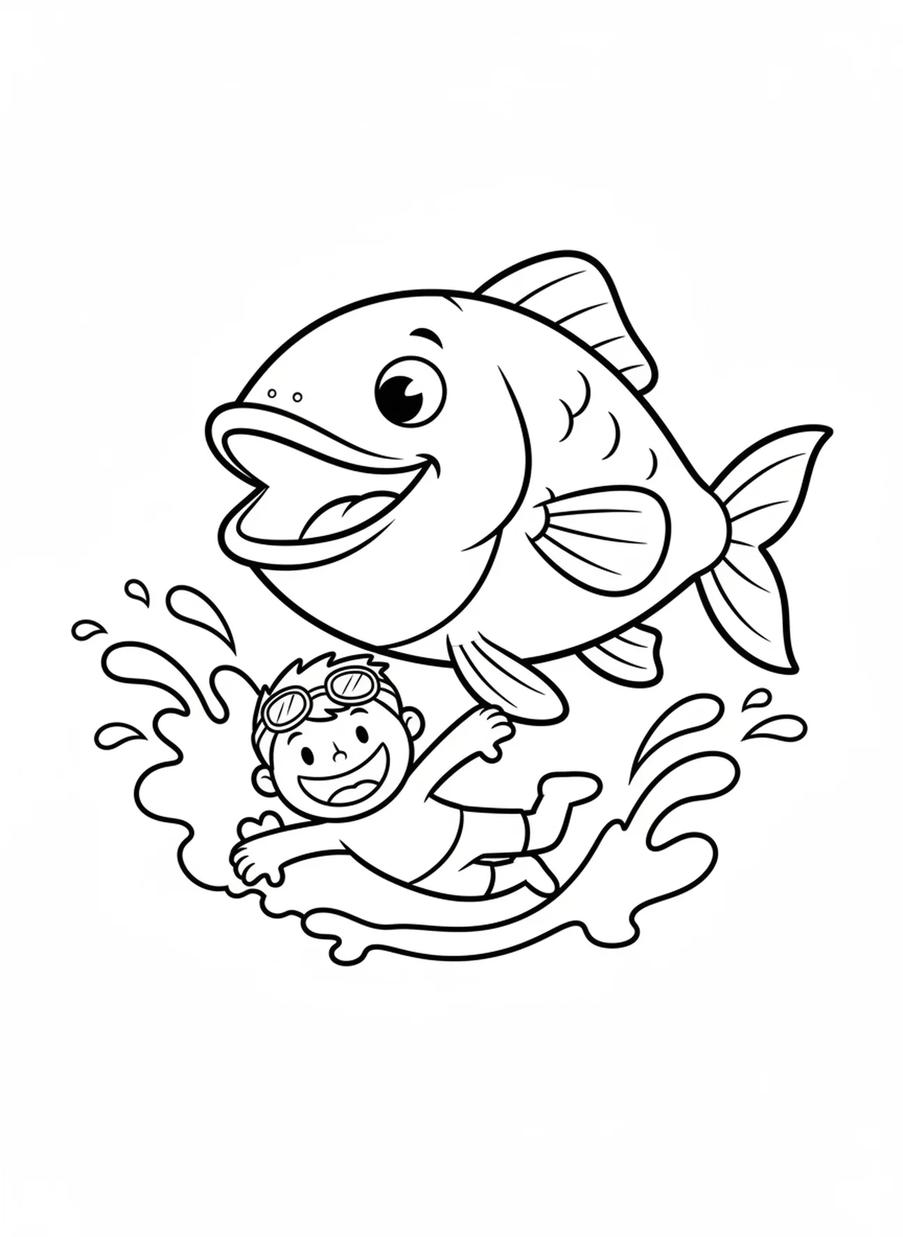 Jona schwimmt vom Fisch weg, Jona Fisch Malvorlage für Vorschulkinder im Alter von 3-5 Jahren