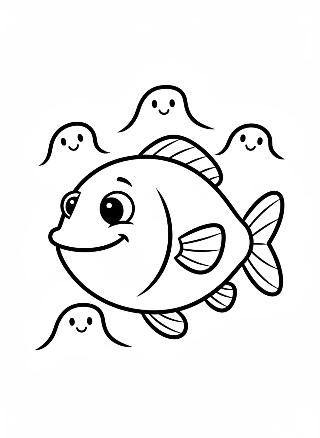 Großer Fisch schwimmt im Ozean, Jona Fisch Ausmalbild für Vorschulkinder im Alter von 3-5 Jahren