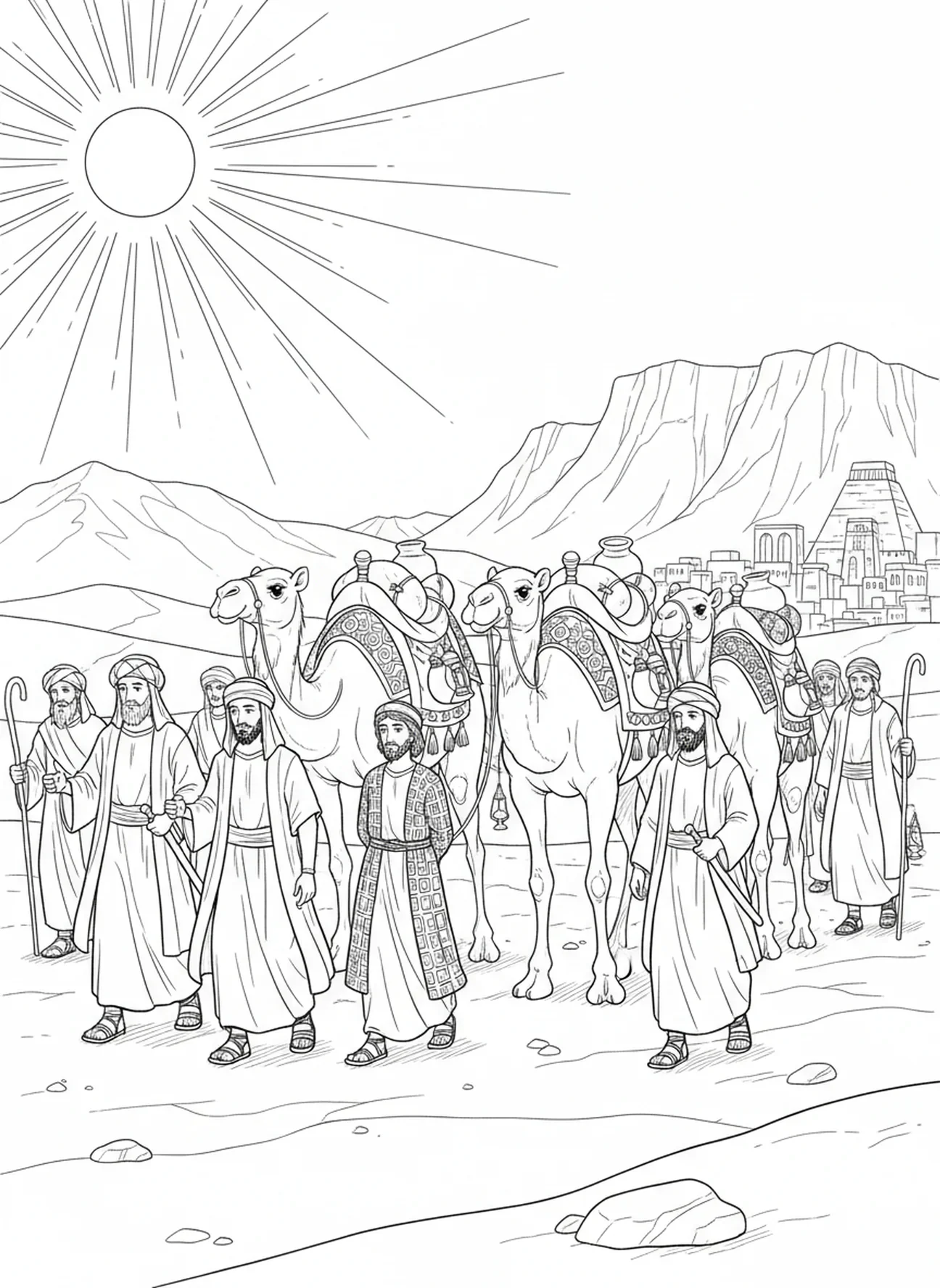 Händler reisen mit Joseph, die Brüder verkaufen Joseph Malvorlage für Sonntagsschulkinder im Alter von 5-12 Jahren.