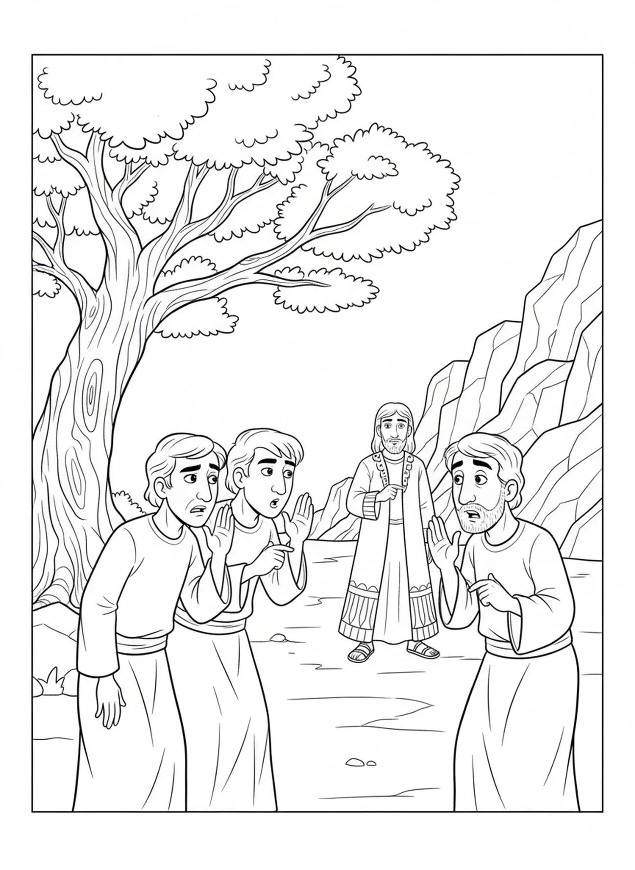 Frères complotant contre Joseph, page à colorier Joseph et ses rêves pour enfants de 5 à 10 ans