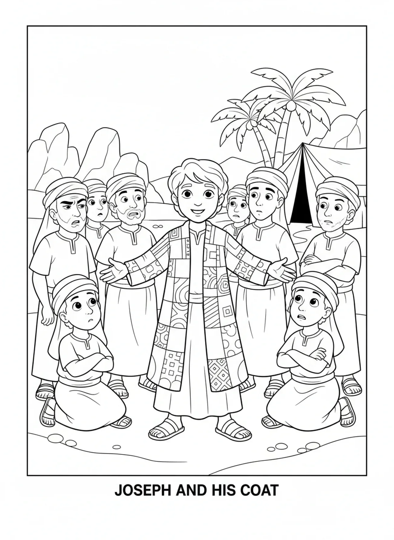 Joseph portant son manteau, page à colorier Joseph et ses rêves pour les enfants de 5 à 10 ans