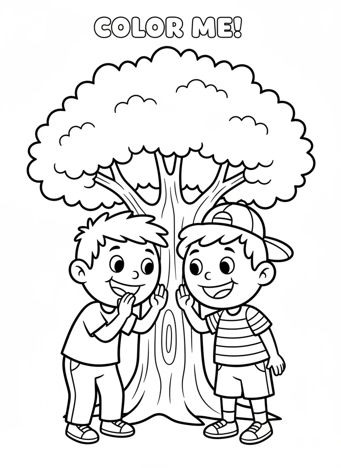 Dos hermanos sonrientes, página para colorear de los sueños de José para niños en edad preescolar de 3 a 5 años