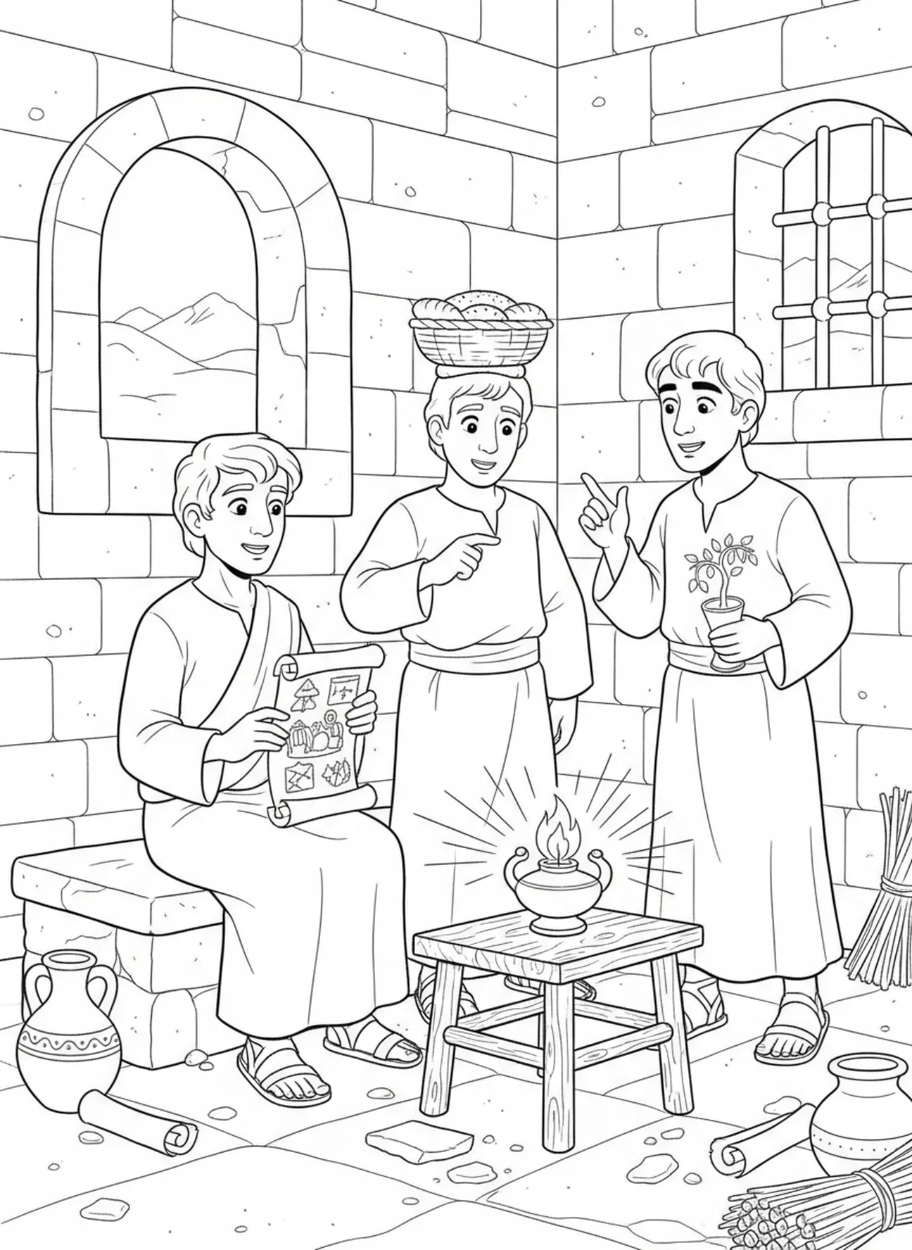Joseph interprétant des rêves, page à colorier Joseph et les rêves pour les enfants de l'École du dimanche âgés de 5 à 12 ans.