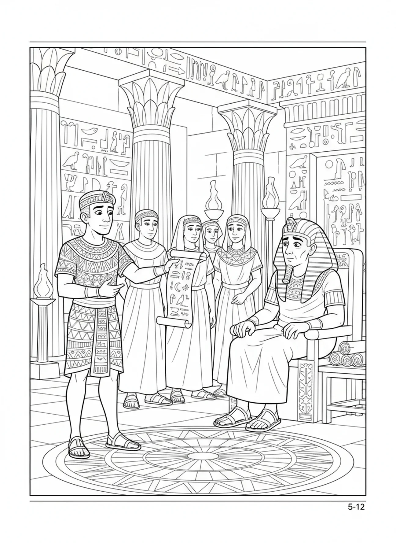 Butler in de hof van de Farao, Joseph in de gevangenis van Egypte kleurplaat voor Zondagsschool kinderen van 5-12 jaar.