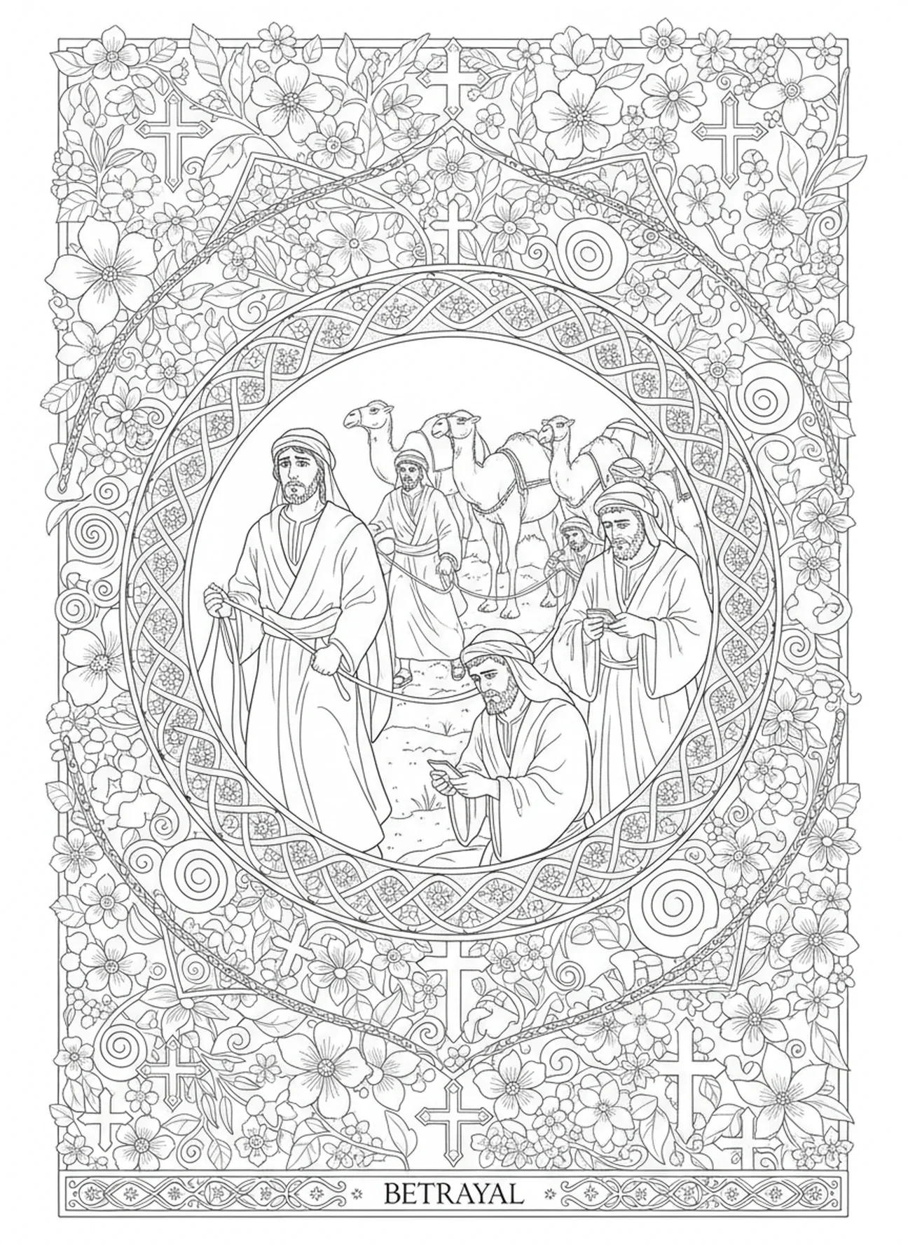Joseph vendu en esclavage, page à colorier Joseph pour le journaling biblique pour adultes.