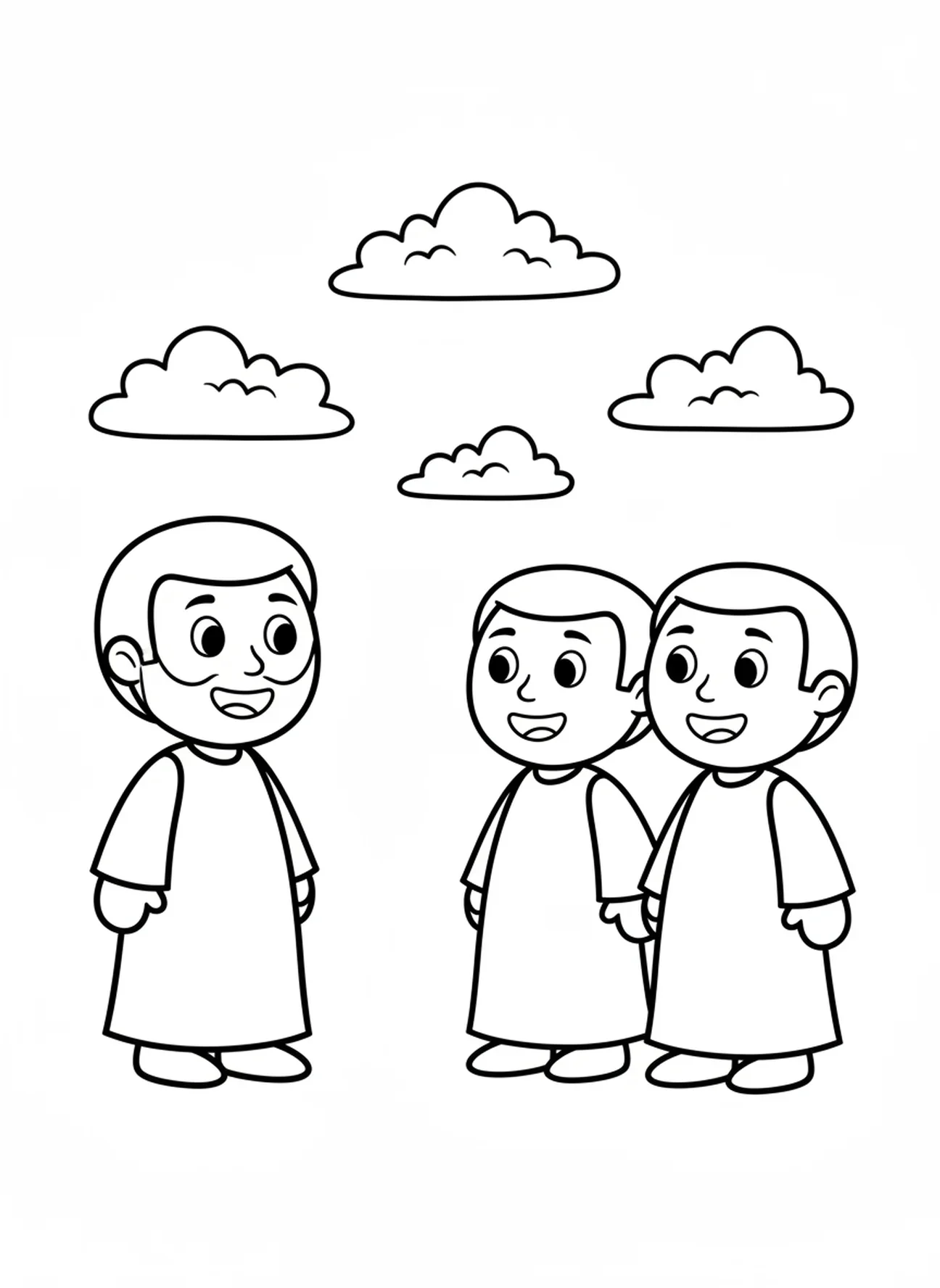 José sorridente e seus irmãos, página de colorir de José para pré-escolares de 3 a 5 anos