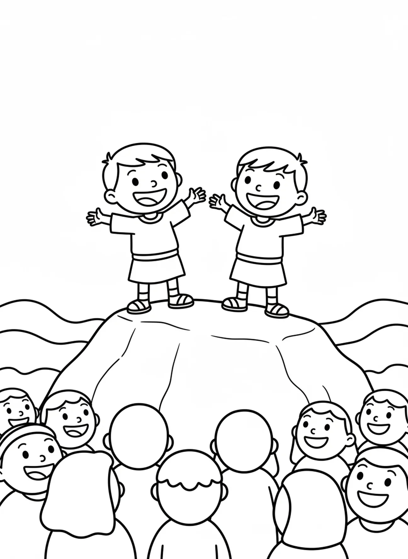 Josué y Caleb hablando a la gente, página para colorear de Josué y Caleb para niños de 3 a 5 años