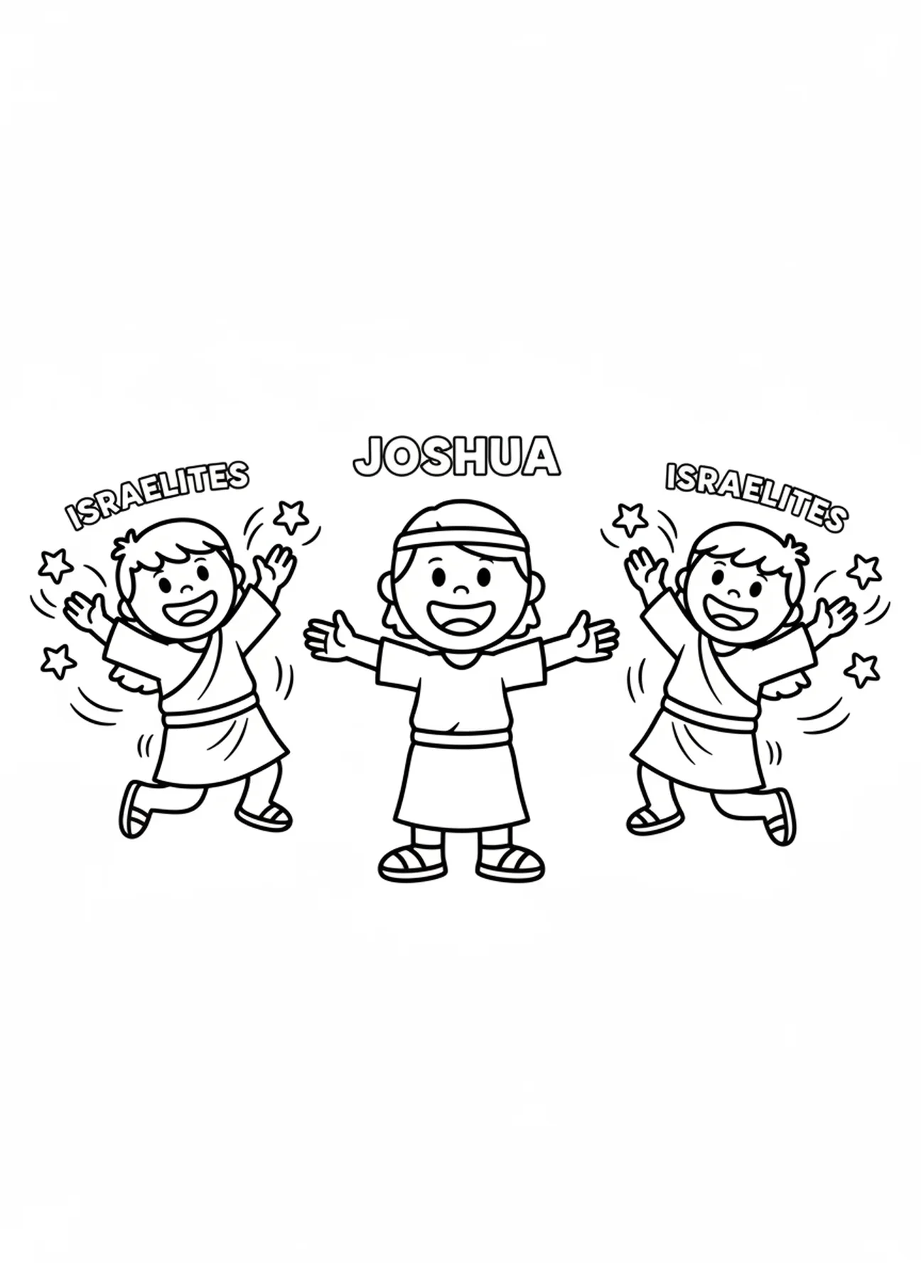 Josué instruisant les Israélites, page à colorier sur le Trompette de Jéricho pour les enfants d'âge préscolaire 3-5 ans
