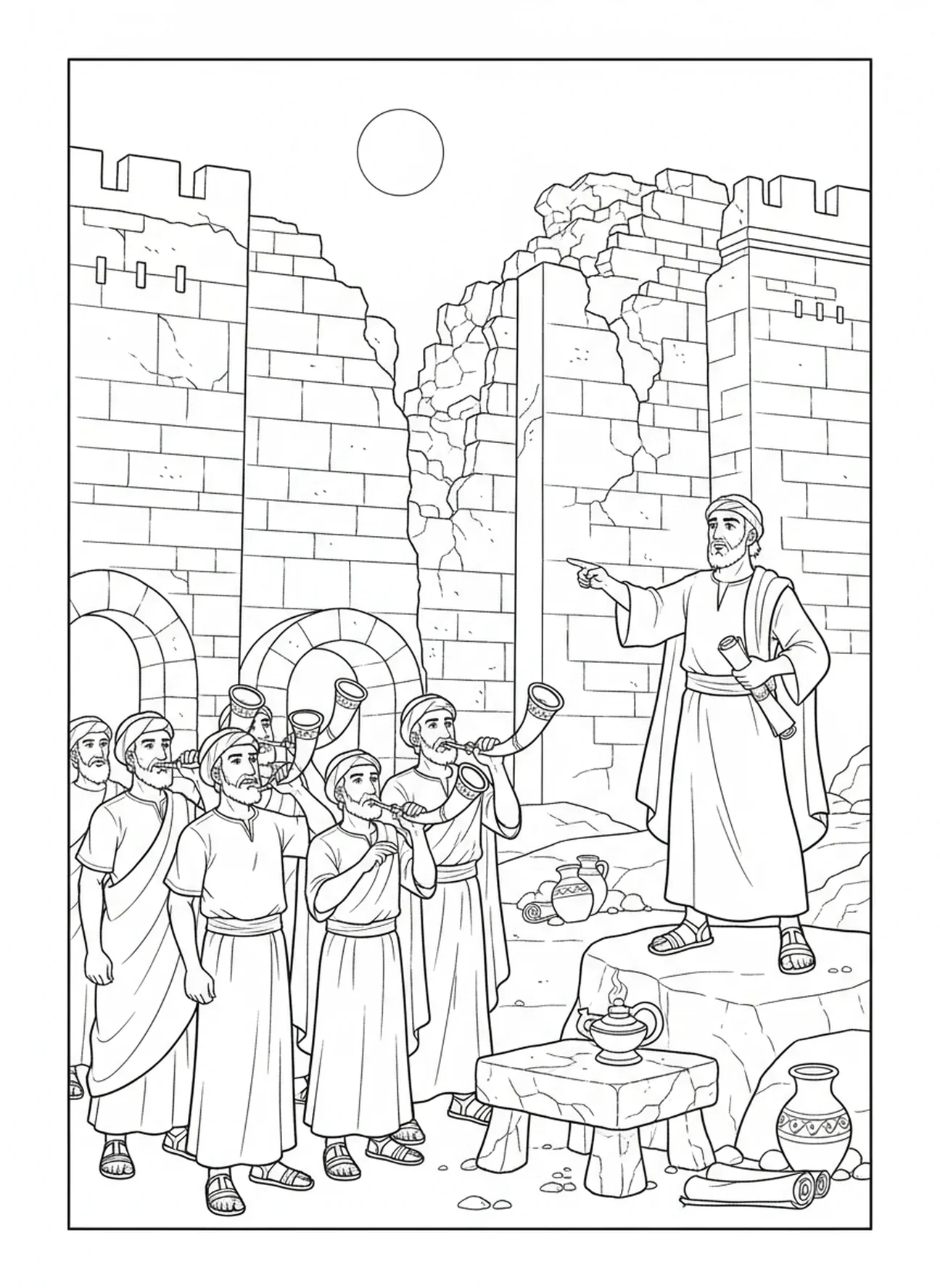 Israeliten um die Mauern von Jericho, Joshua Ausmalbild für Sonntagsschulkinder im Alter von 5-12 Jahren.